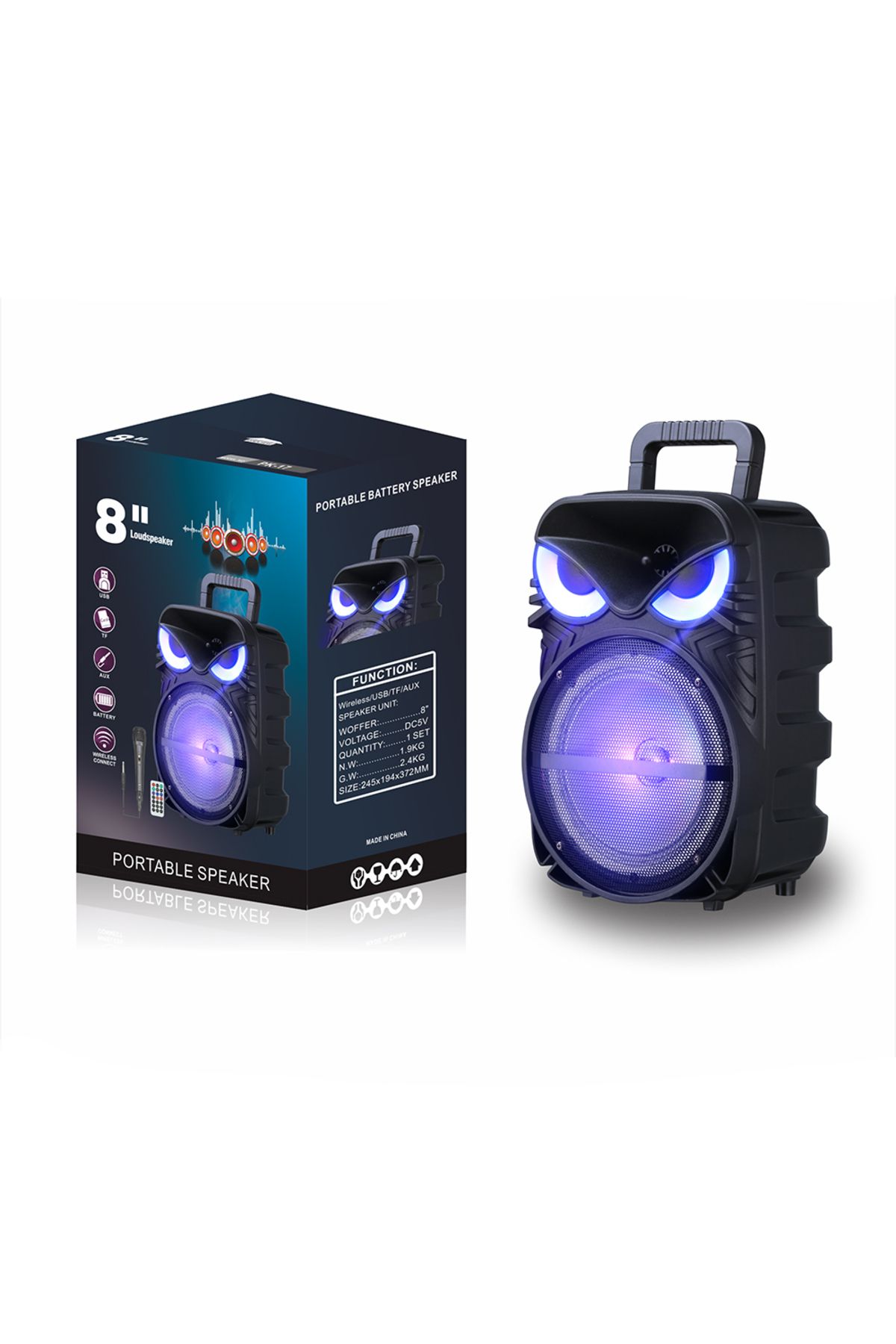 Canpay RGB Işıklı Parti Karaoke Hoparlör Bluetooth, 8 İnç Güçlü Bas, Mikrofonlu, FM Radyo ve TWS Stereo Ses