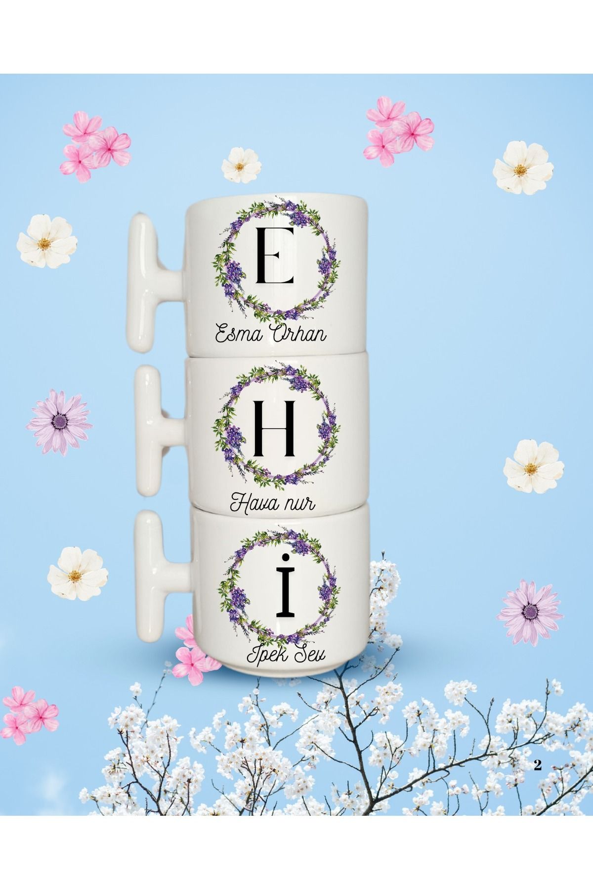 blue lavender Kişiye Özel İsim Baskılı T kupalar