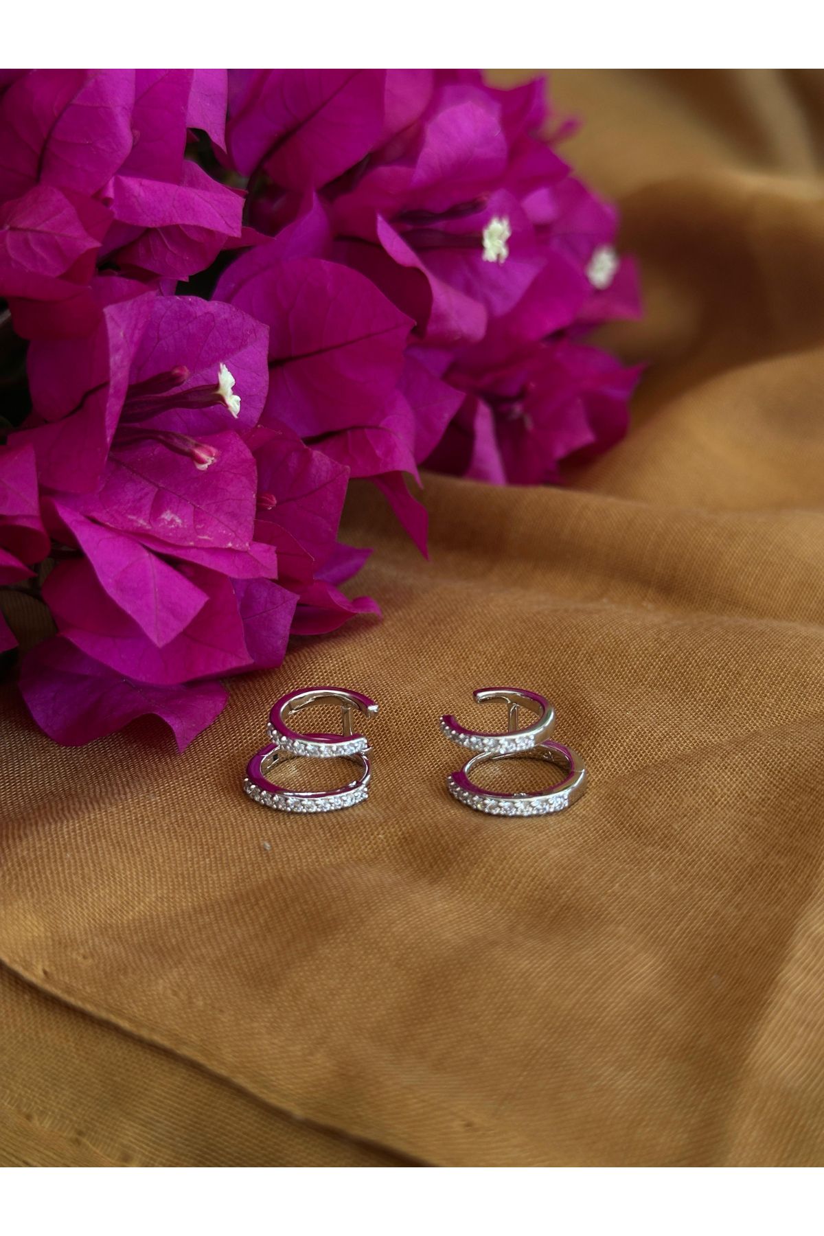 S ATELIER 14 K Altın Kaplama Silver Taş Küpe