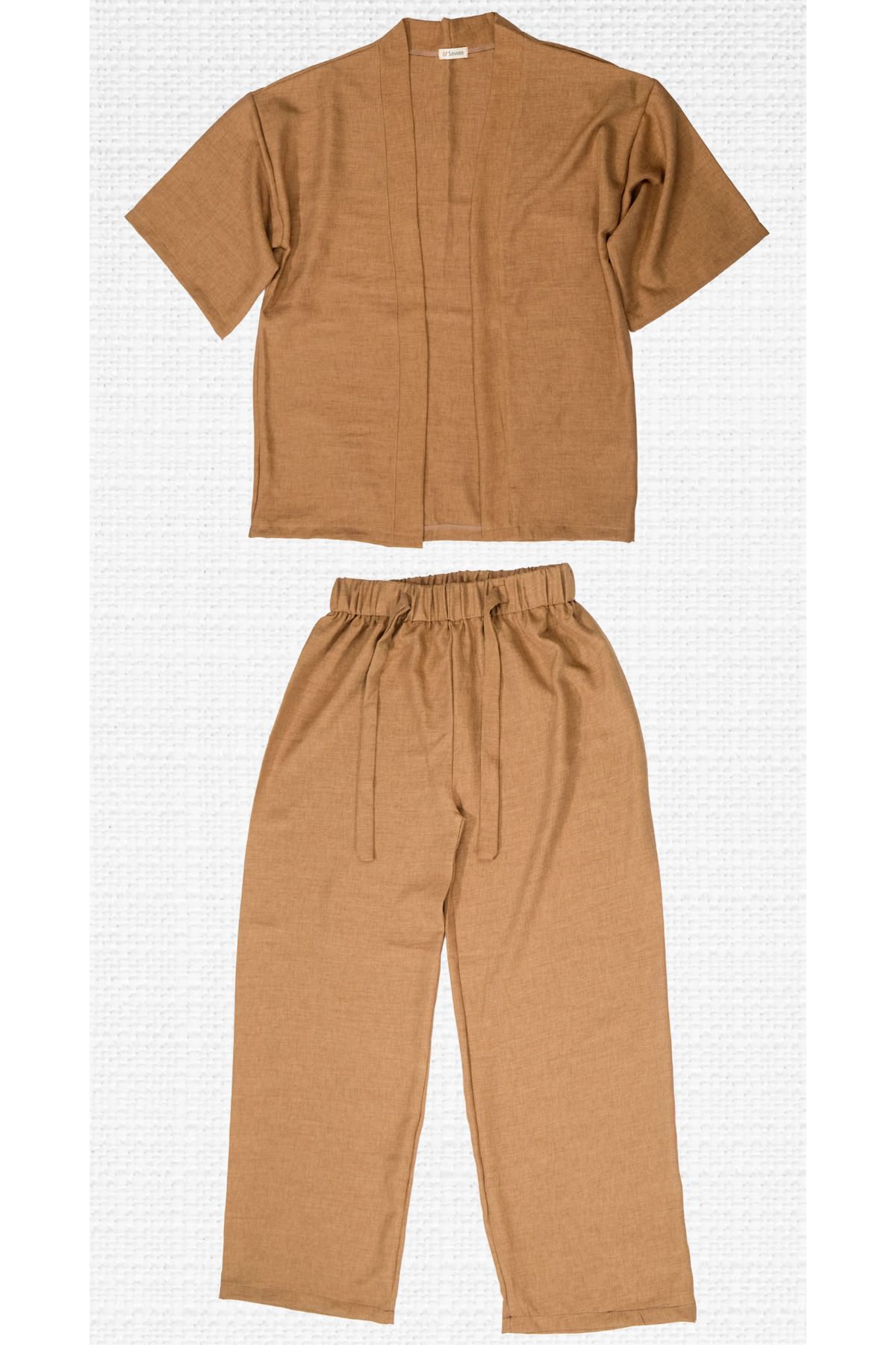 Tahta Tekstil Sofya Keten Relax Fit 2'li Takım Uzun Kollu Kimono Pantolon Takım