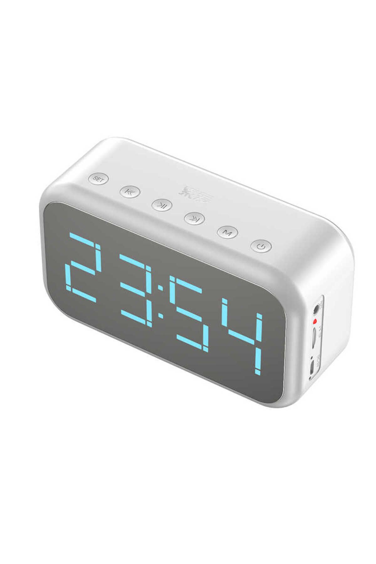 Canpay Kablosuz Hoparlör Dijital Saat ve Alarm Özellikli, 6W Ses Çıkışı, FM Radyo, USB/TF/AUX Girişli Beyaz