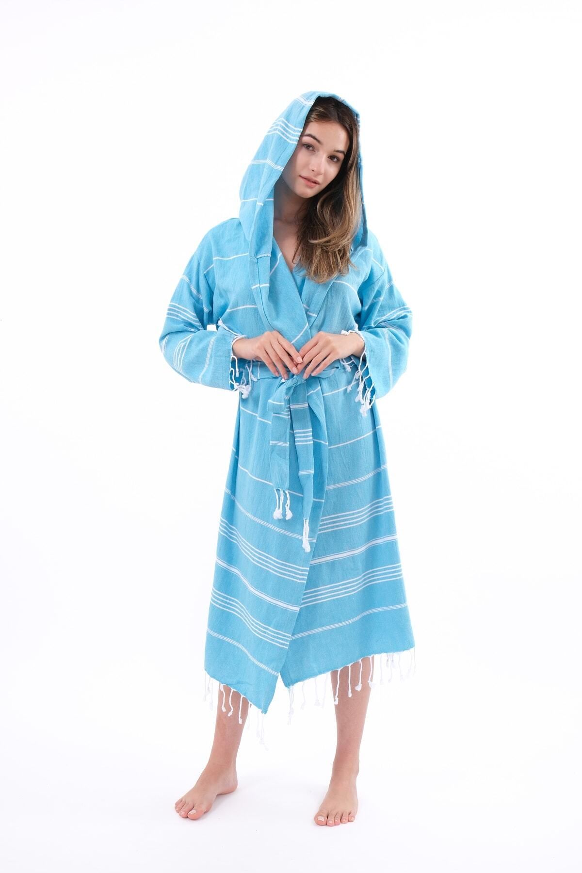 bazaar-turkey all you need Kapüşonlu Unisex %100 Pamuklu Peştemal Bornoz