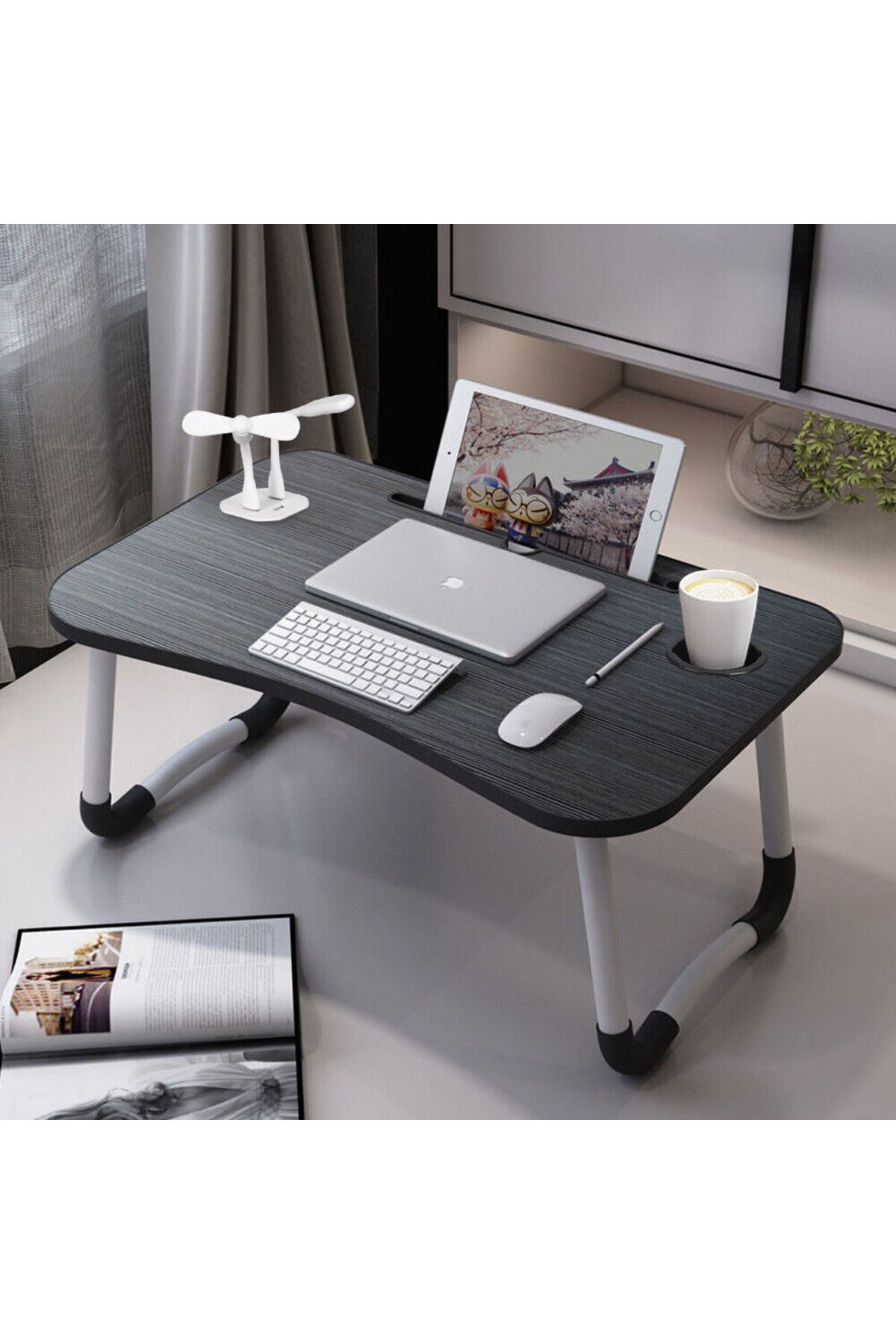 Generic-Folding Bed Tray Table Overbed Lap Desk Computer Desk Dining Tray USB Fan Light 6