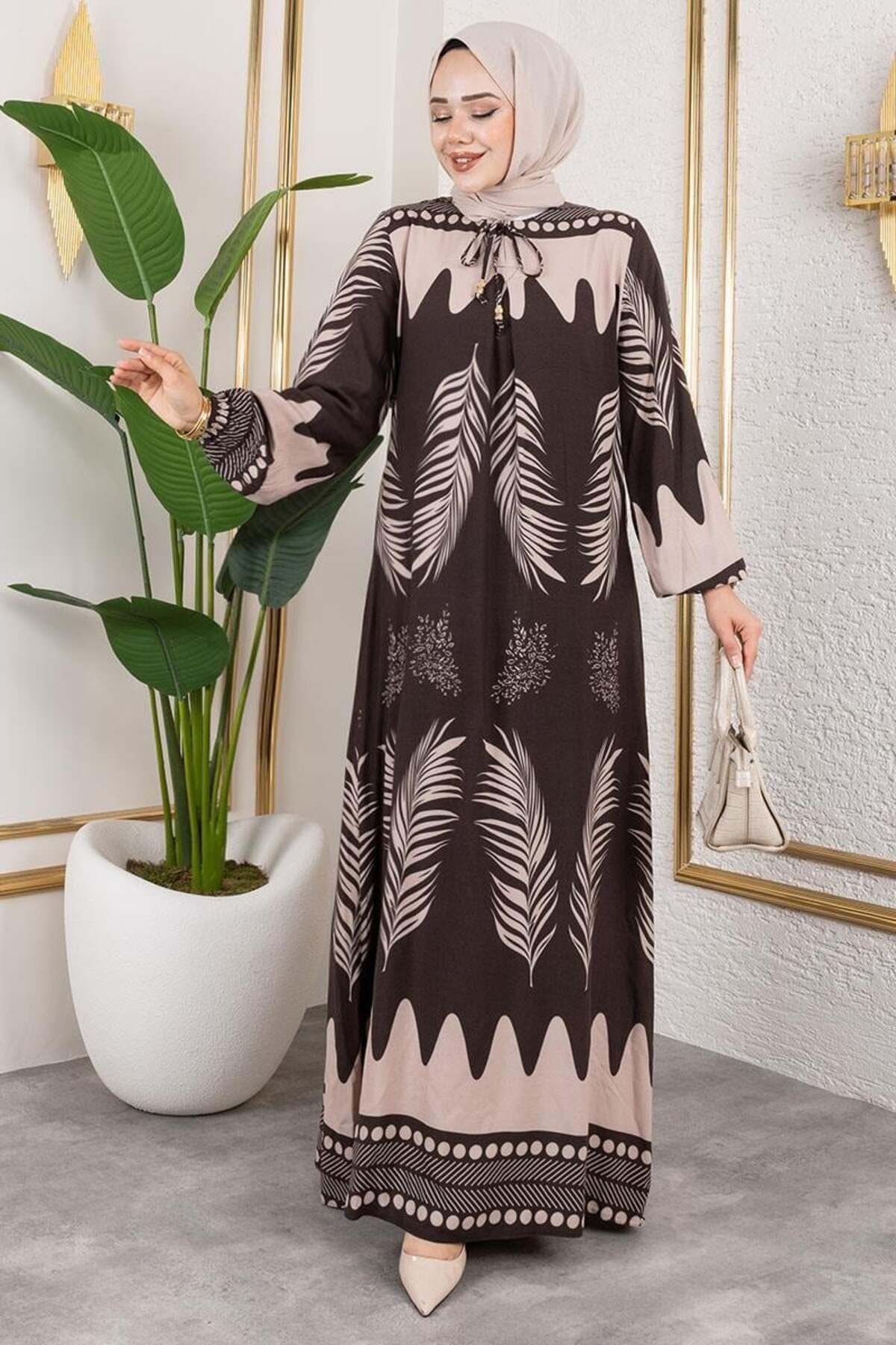 ORCHID Yakası Bağlamalı Viskon Elbise