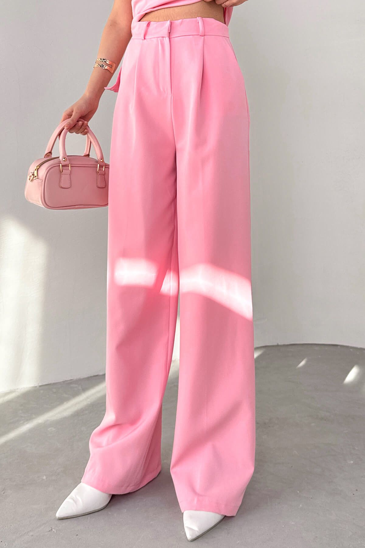 studio fashion 1988 Kadın Pileli Yüksek Bel Bol Paça Cepli Poliviskon Kumaş Palazzo Orijinal ZR Pantolon