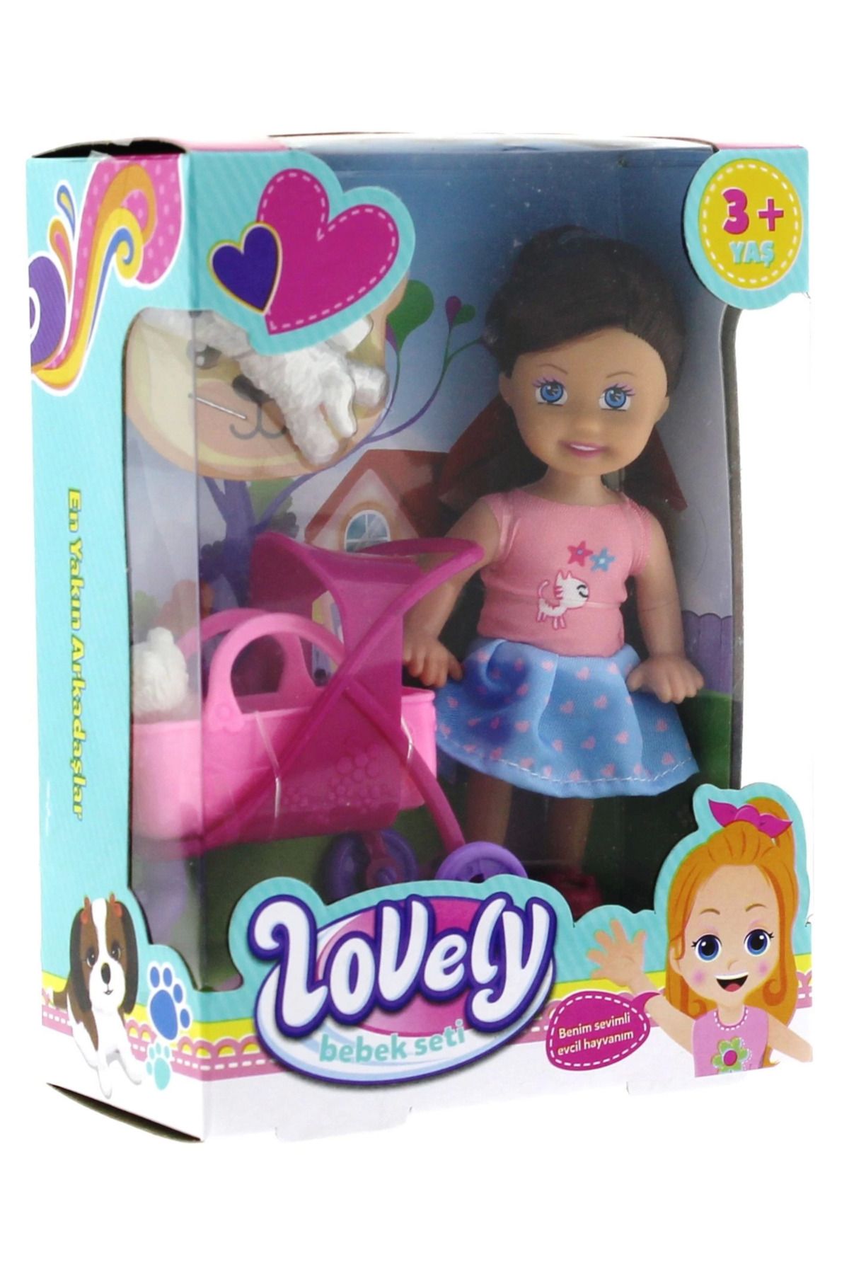 Emper Lovely Mini Bebek Pembe Sepetli Evcil Hayvanlı Oyun Seti