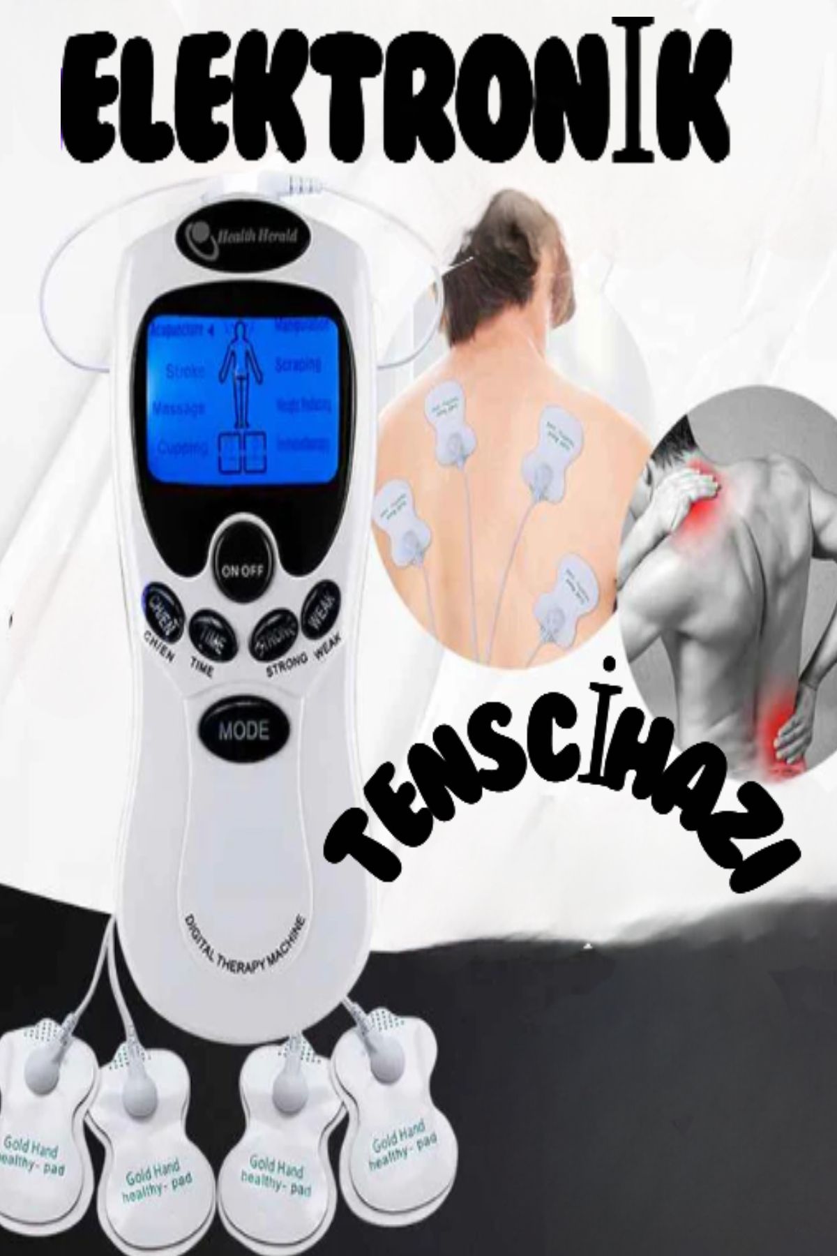 ESENLİWE Elektronik Tens Cihazı Fizik Tedavi Dijital Portatif Tens 4 Pedli Kolay Kullanım Pilli