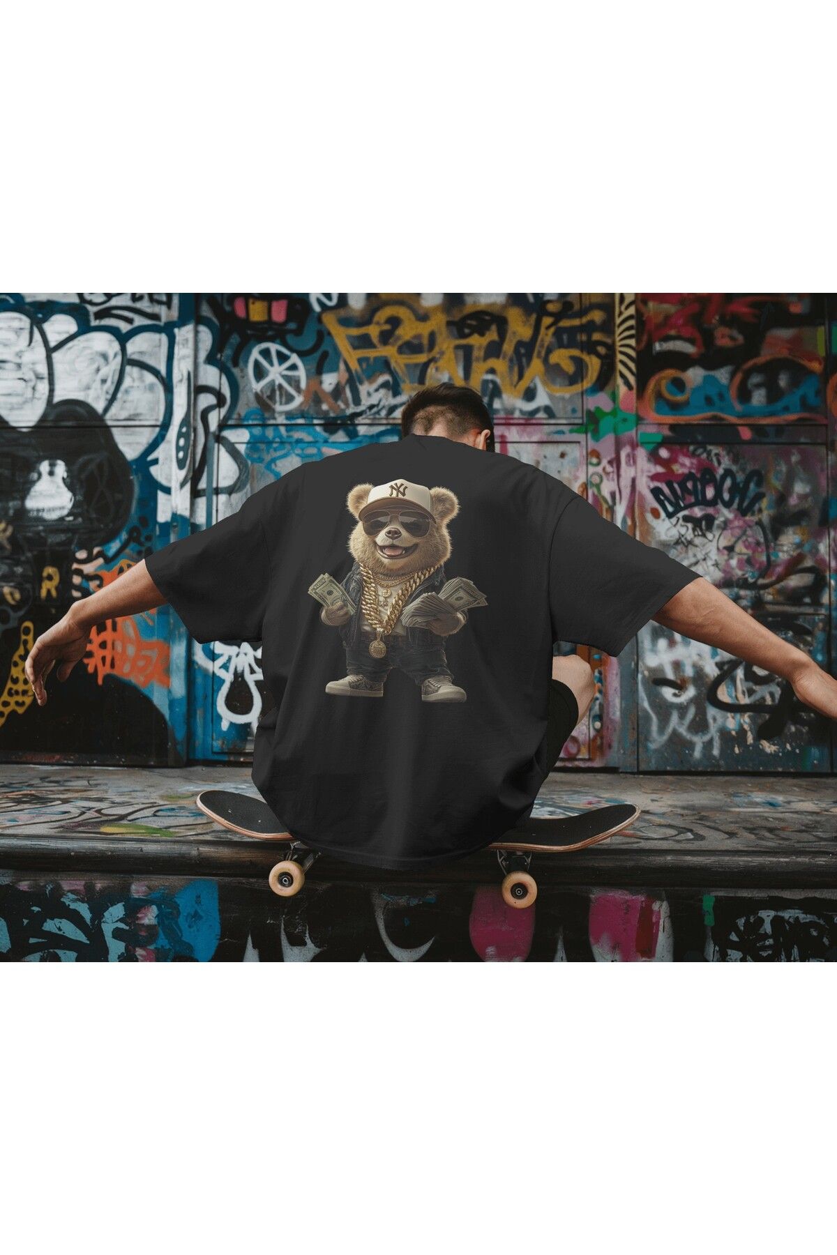 BELLACHIA "Gangster Ayı" Oversized Siyah Erkek Tişört – Sokak Modasının En Cool Hali! 🐻💰🔥