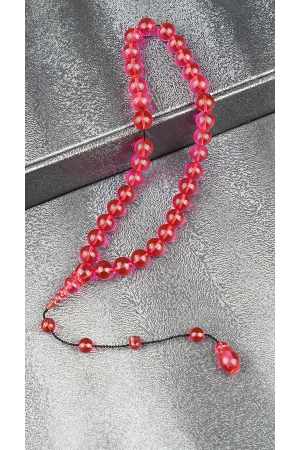 Tesbih-i Hazır Tesbihçilik KÜRE NEON PEMBE ATEŞ KEHRİBAR TESBİH USTA İMZALI SİSTEMLİ PÜSKÜL