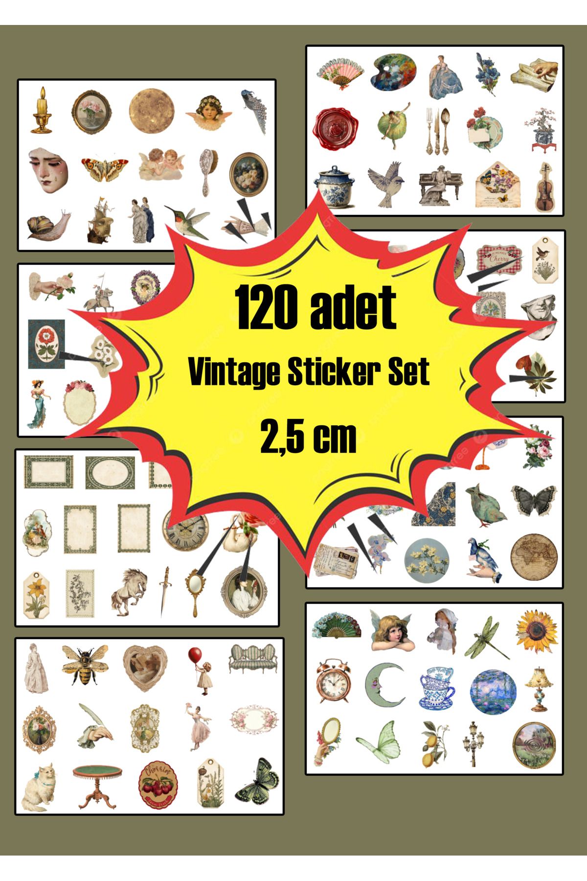 Akumastik 120 adet Vintage Aesthetic Sticker Seti -Planner - Ajanda - Bullet Journal Pc