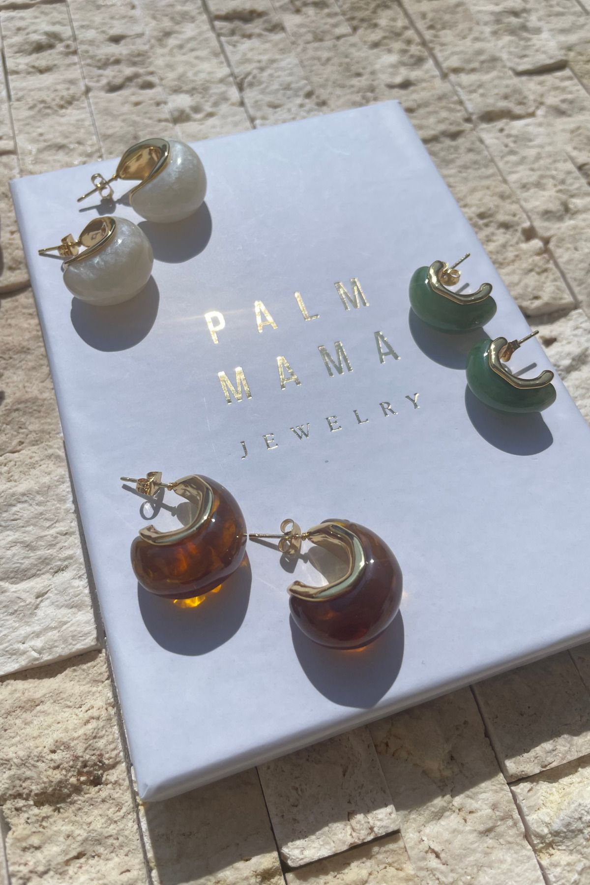 PALM MAMA JEWELRY Casual Şık Kehribar Kahve Gold Paslanmaz Çelik Bombeli Halka Küpe