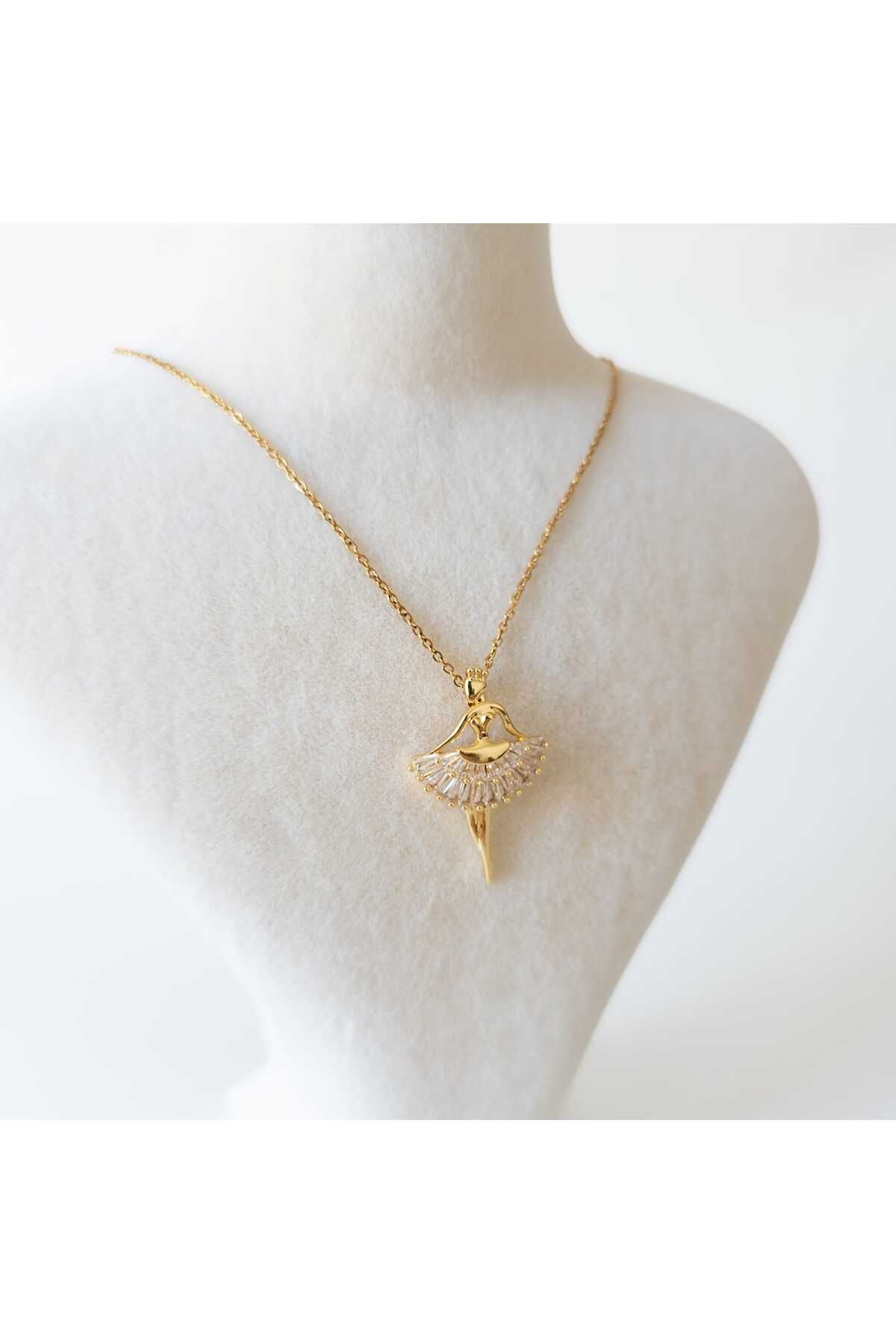 Reck Zirkon Taşlı Gold Balerin Kolye – Zarafetin Dansı Boynunuzda!