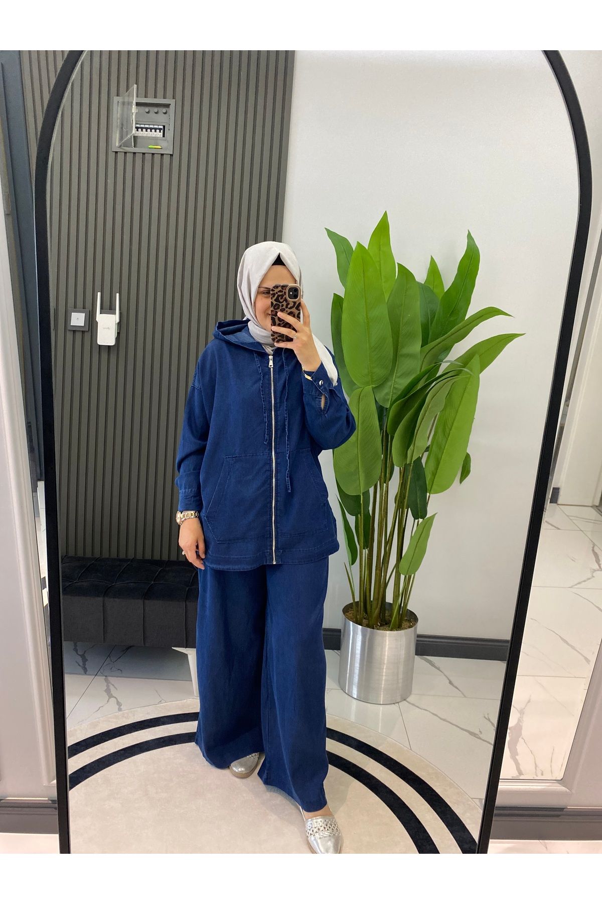 SARE BOUTIQUE Tesettür kapüşonlu Pamuklu kot ikili takım