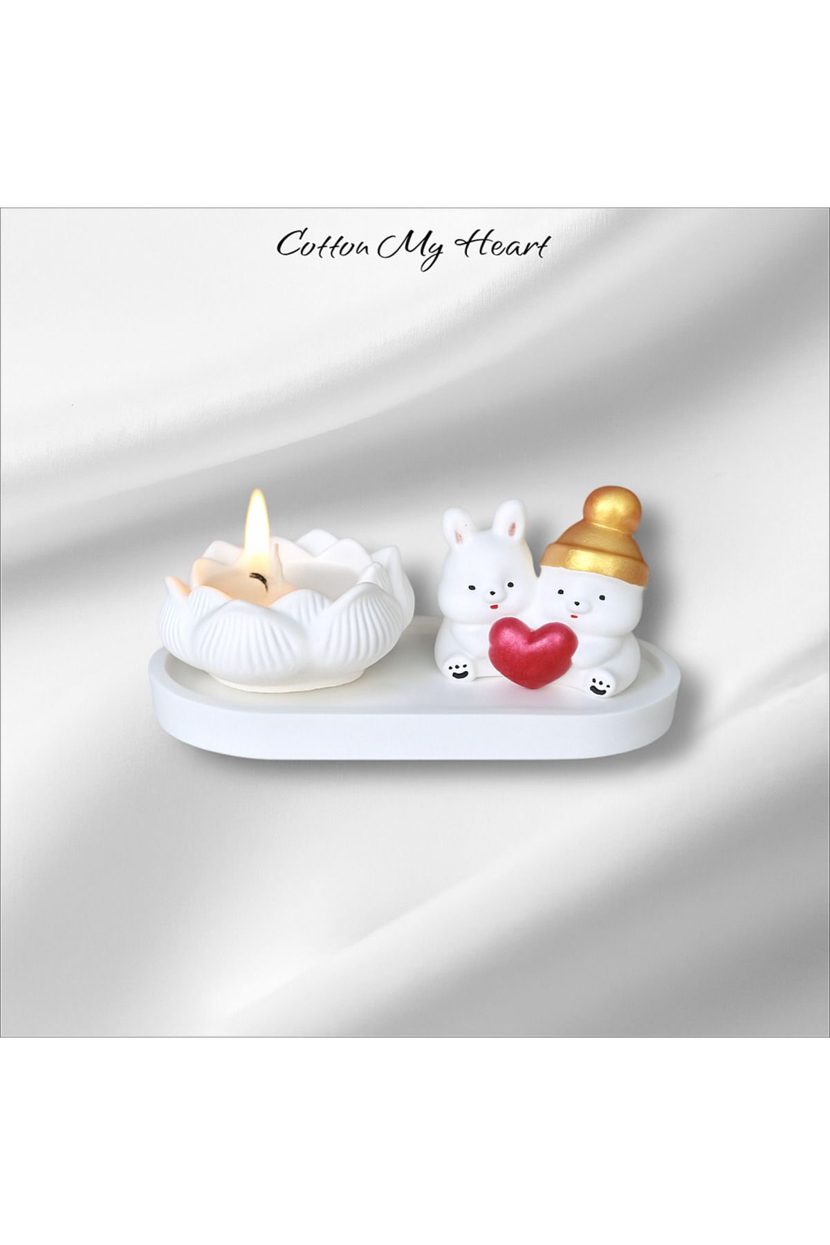 cotton my heart Dekoratif Hediyelik Objeler Ve Doğal Kokulu Soya mum ,Sarı tavşan,süs eşya
