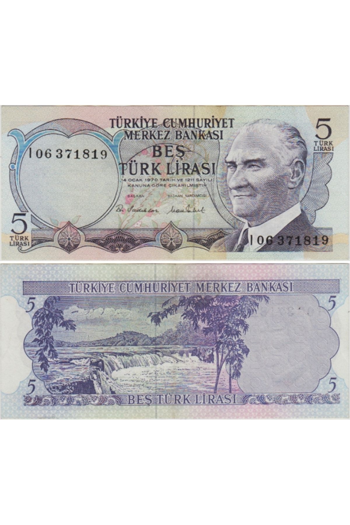 Banknoting TÜRKİYE CUMHURİYETİ 6. EMİSYON 5 LİRA I06 SERİ. ÇİLALTI(-) KONDİSYON.