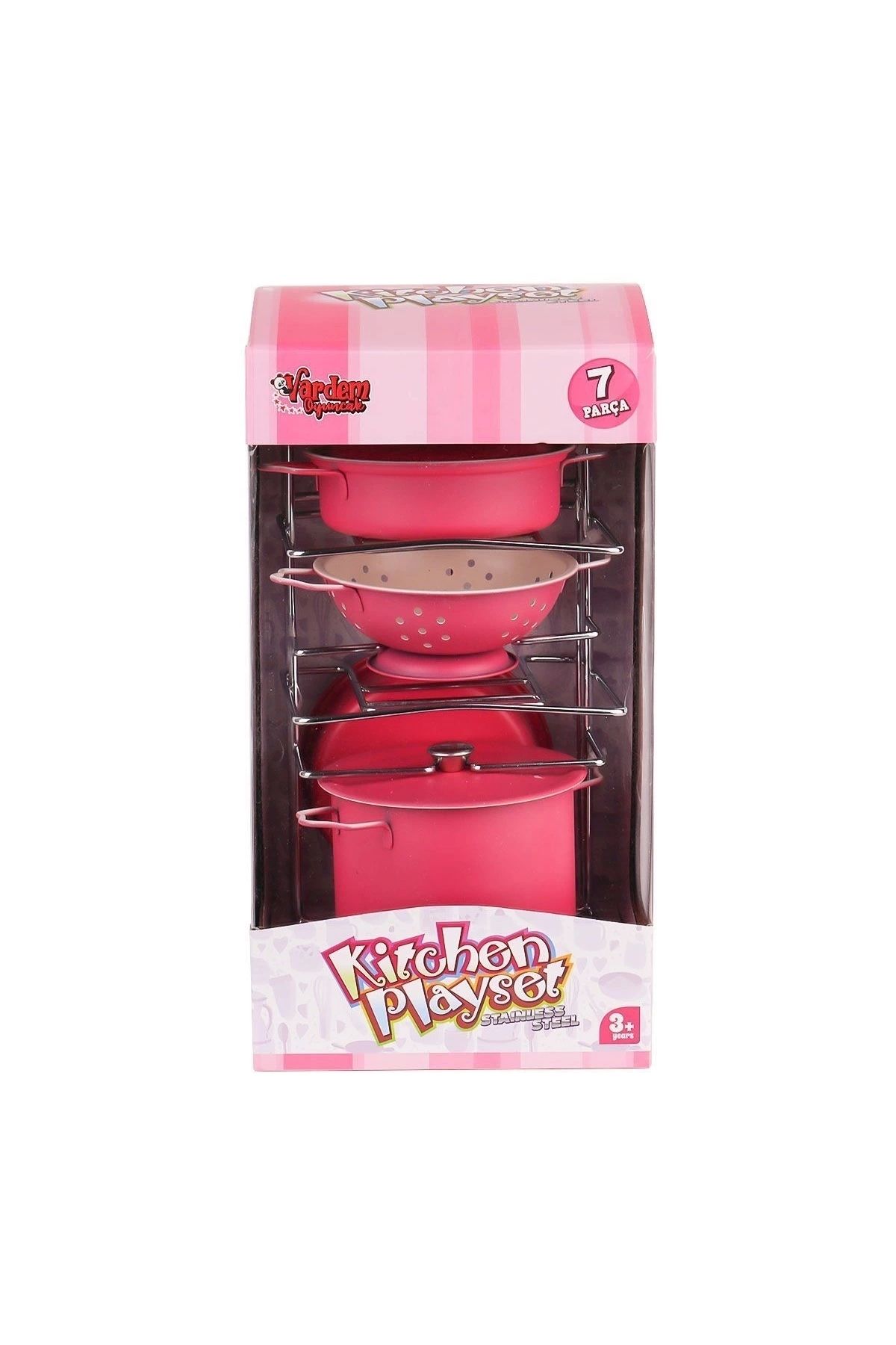 shop ATF-683G-6 Raflı Pembe Emaye Tencere Tava Seti 7 Parça -Vardem