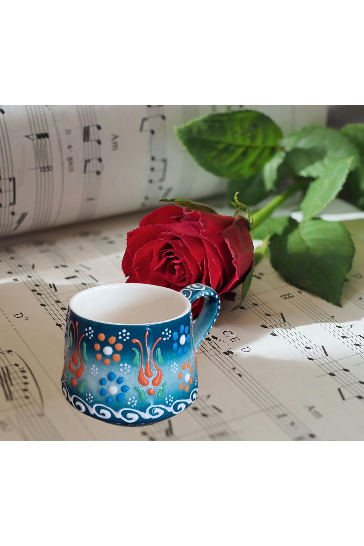 Artiser Çini kupa, Çini mug, Klasik çini desenli kupa, Dantel desenli kupa, Dekoratif kupa
