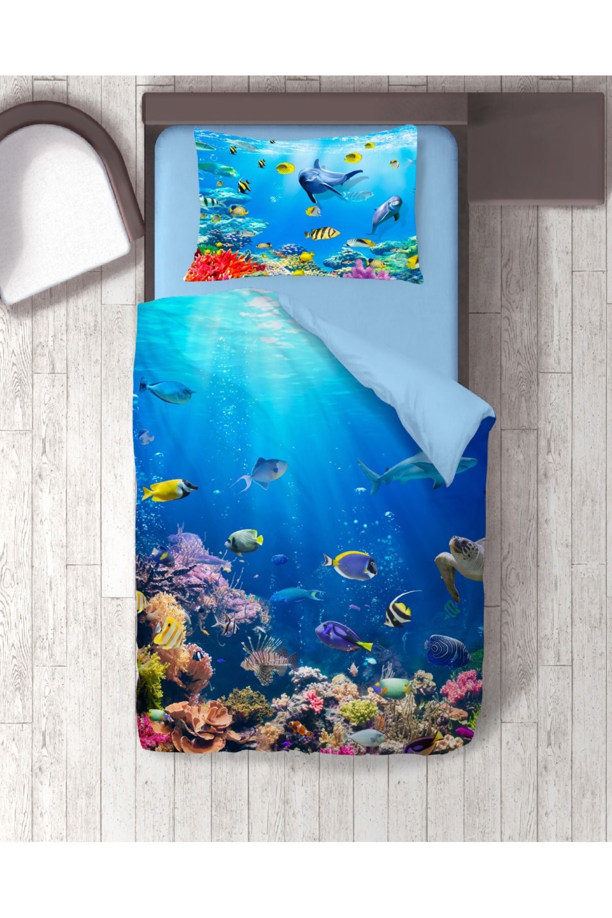 hediyechy Gift Duvet Cover akvaryum temalı Temalı 3d Dijital Baskılı Tek Kişilik Nevresim Takımı