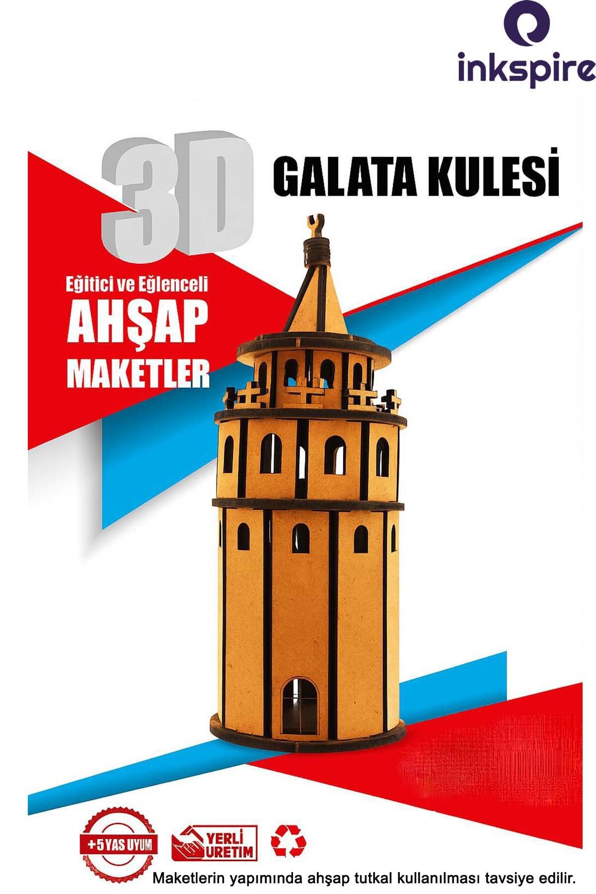 inkspire 3D Ahşap Maket Galata Kulesi 3 Boyutlu Boyanabilir Geçmeli Puzzle Maket Tahta Hobi Zeka Geliştirici