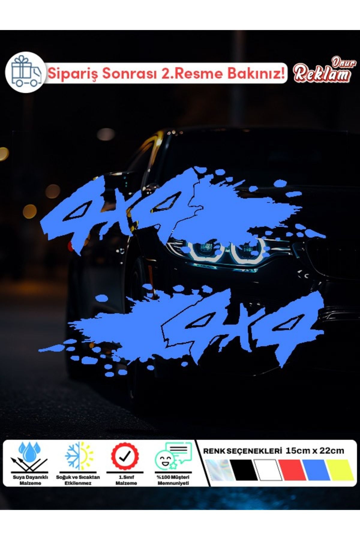 Onur Reklam 4x4 Çamur Efektli Araç Sticker – 2’li Set – 15x22 cm – Suya Dayanıklı