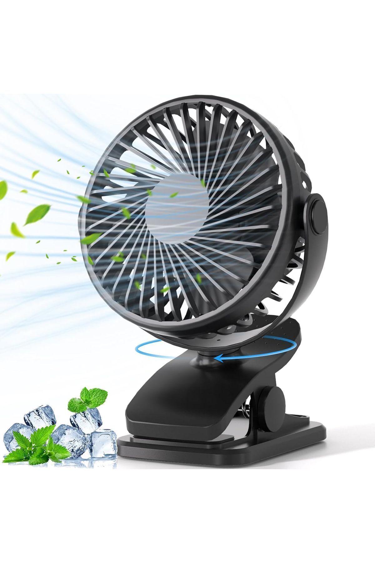 WASHA Taşınabilir USB Klipsli Fan Şarj Edilebilir, 720° Dönebilme, 3 Hız Yaz ve Dış Mekan Kullanımı İçin