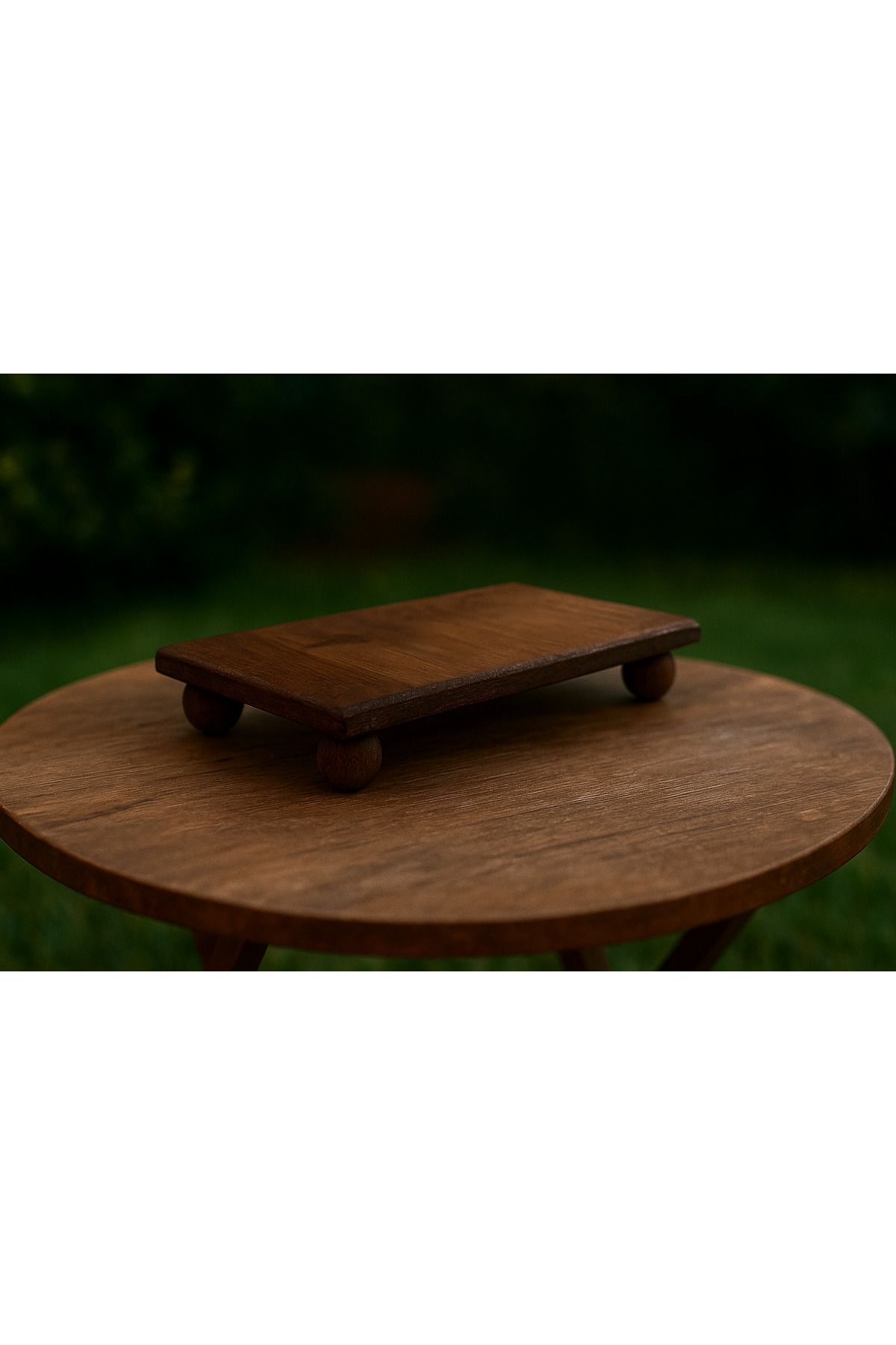 MERALP Top Ayaklı 17x30 Cm Ahşap Dikdörtgen Pasta Sunum Servis Tabağı