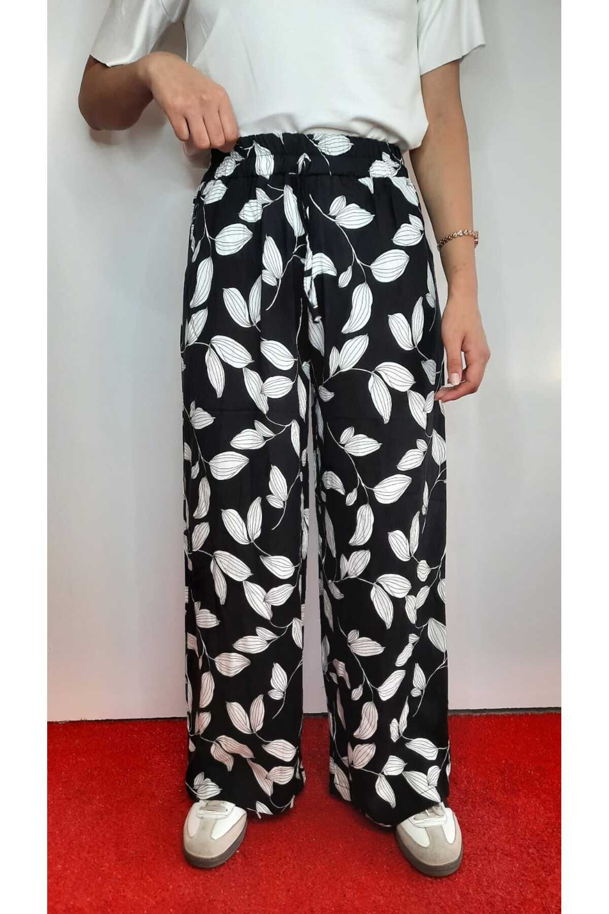 ŞIK VE MUTLU Beli Lastikli Desenli Kadın Pantalon