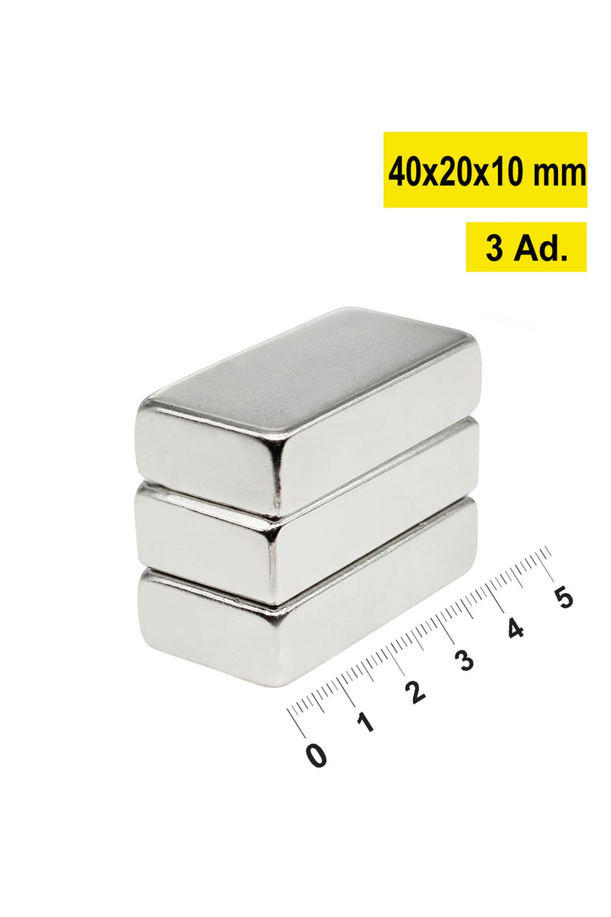 Elioure 3 Adet Köşeli Neodyum Mıknatıs, 40x20x10 Mm, Güçlü ve Dayanıklı, N35 Kalite