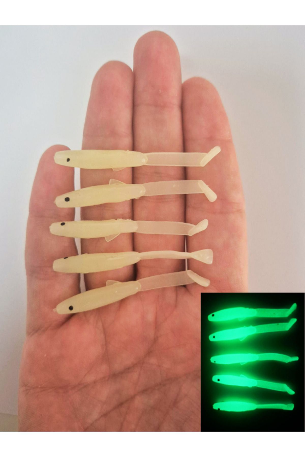 eagenset Silikon Balık Fosforlu Glow Luminous Karanlıkta Parlayan Yapay Yem 5 cm 5 Adet