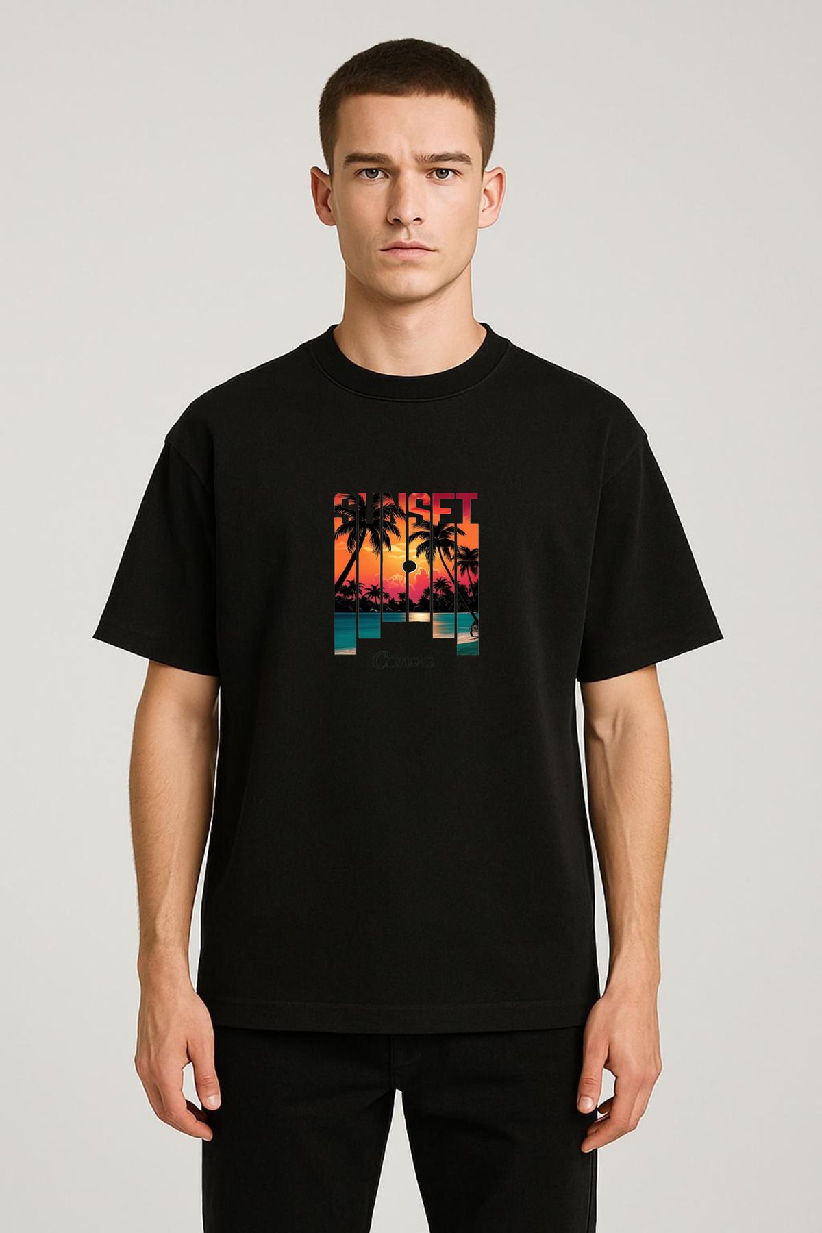 MODA Unisex Oversize Kalıp Sunset Baskılı T-Shirt