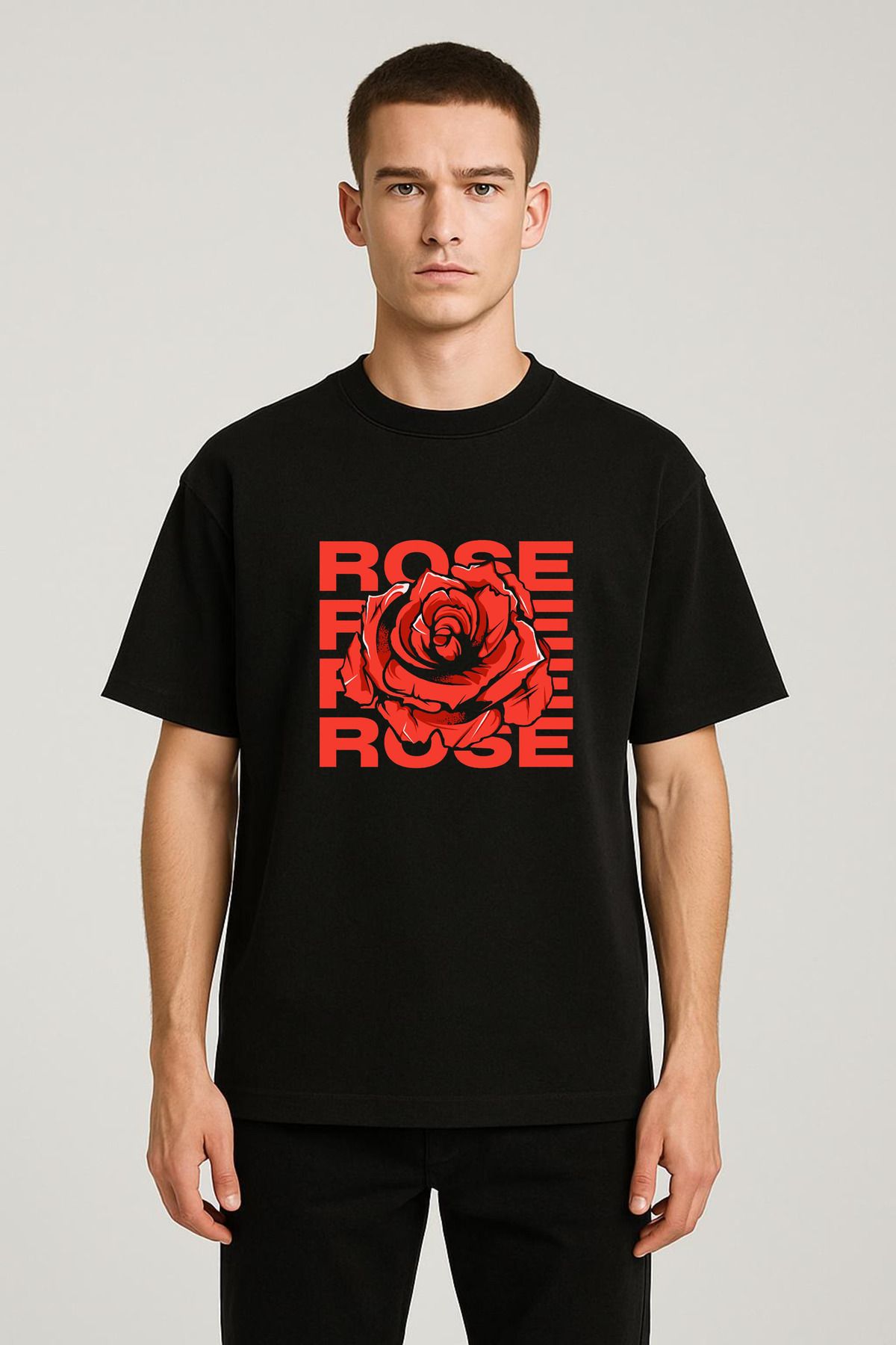 MODA Unisex Oversize Kalıp Rose Rose Baskılı T-Shirt