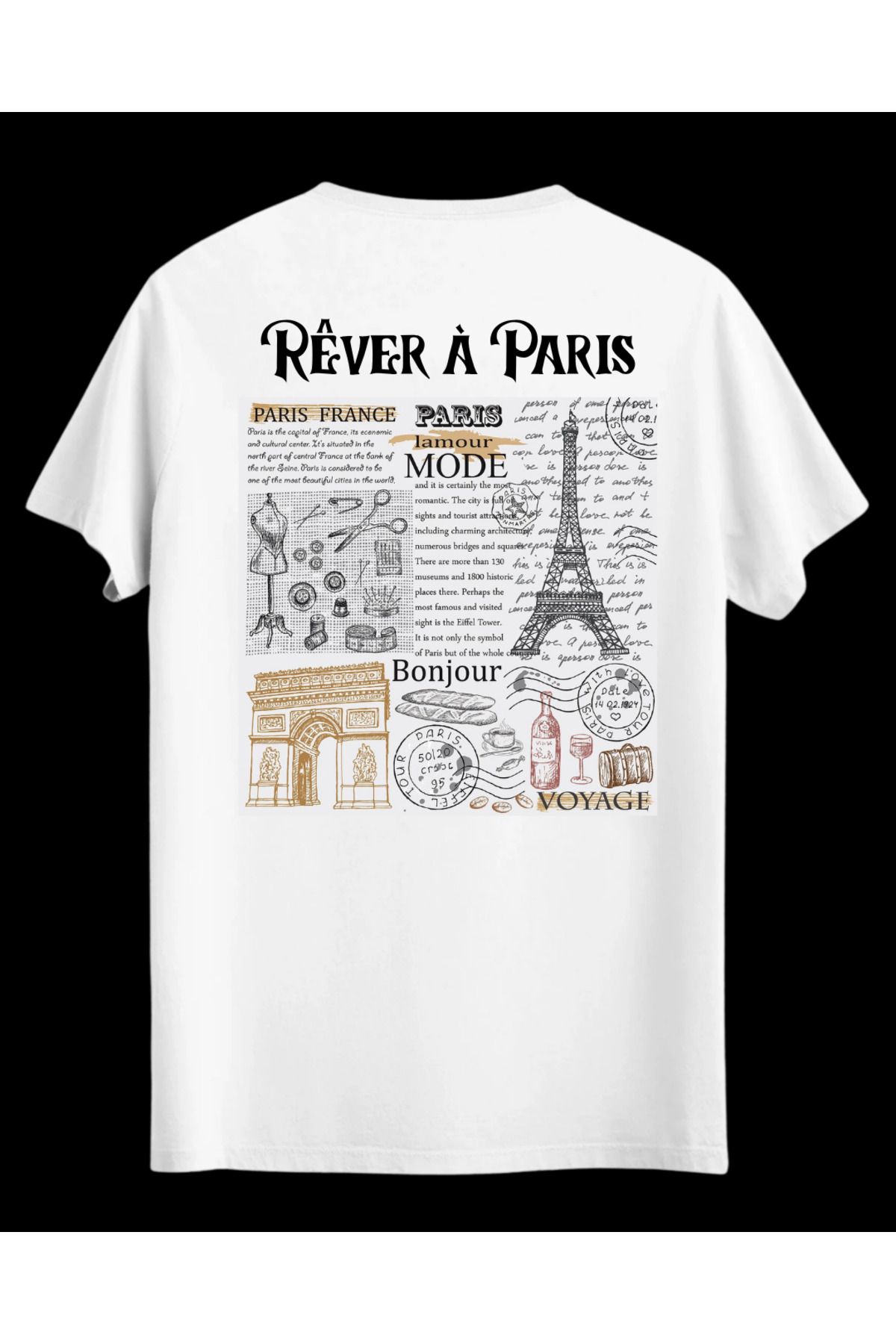 DEFAS Rever a Paris Beyaz Baskılı Unisex Tshirt