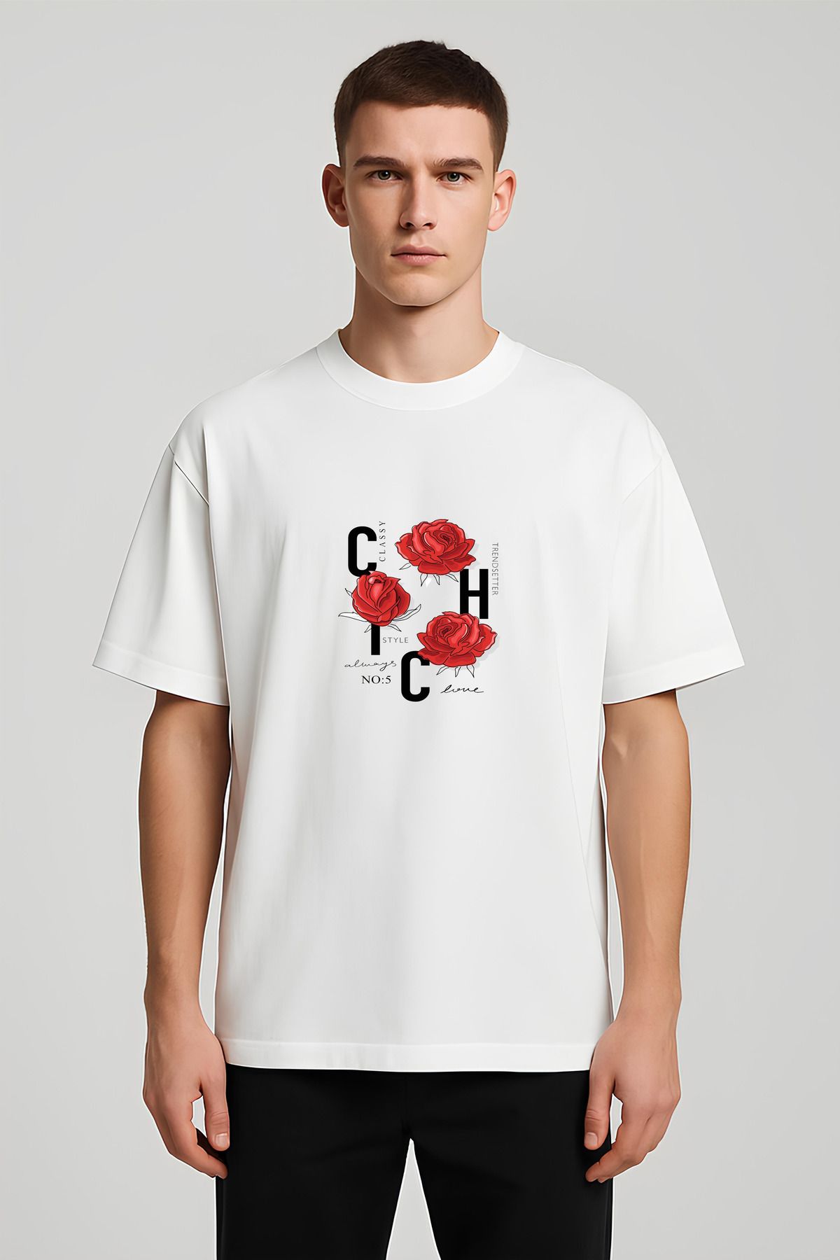 MODA Unisex Oversize Kalıp Chic Baskılı T-Shirt