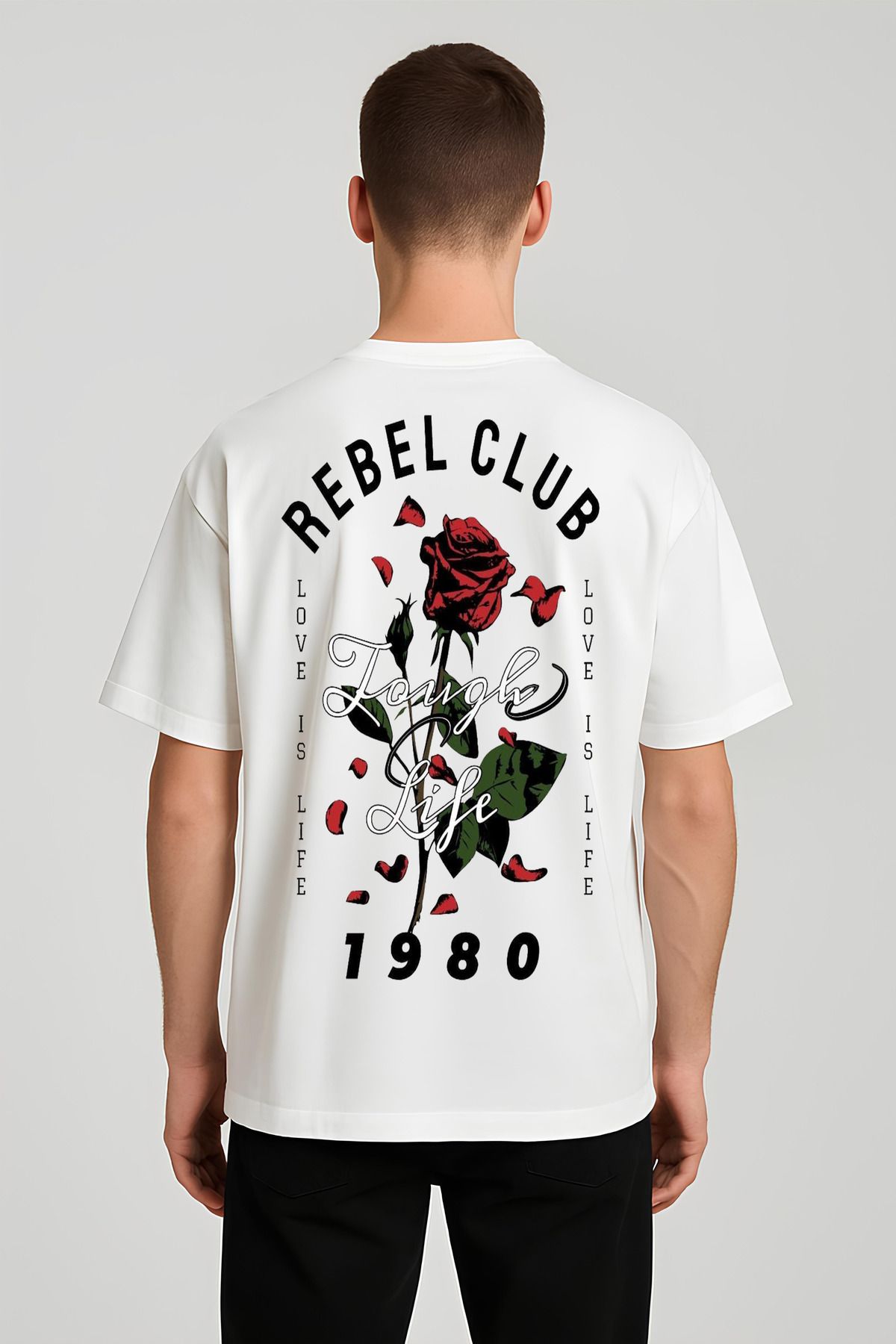 MODA Unisex Oversize Kalıp Rebel Club Baskılı T-Shirt