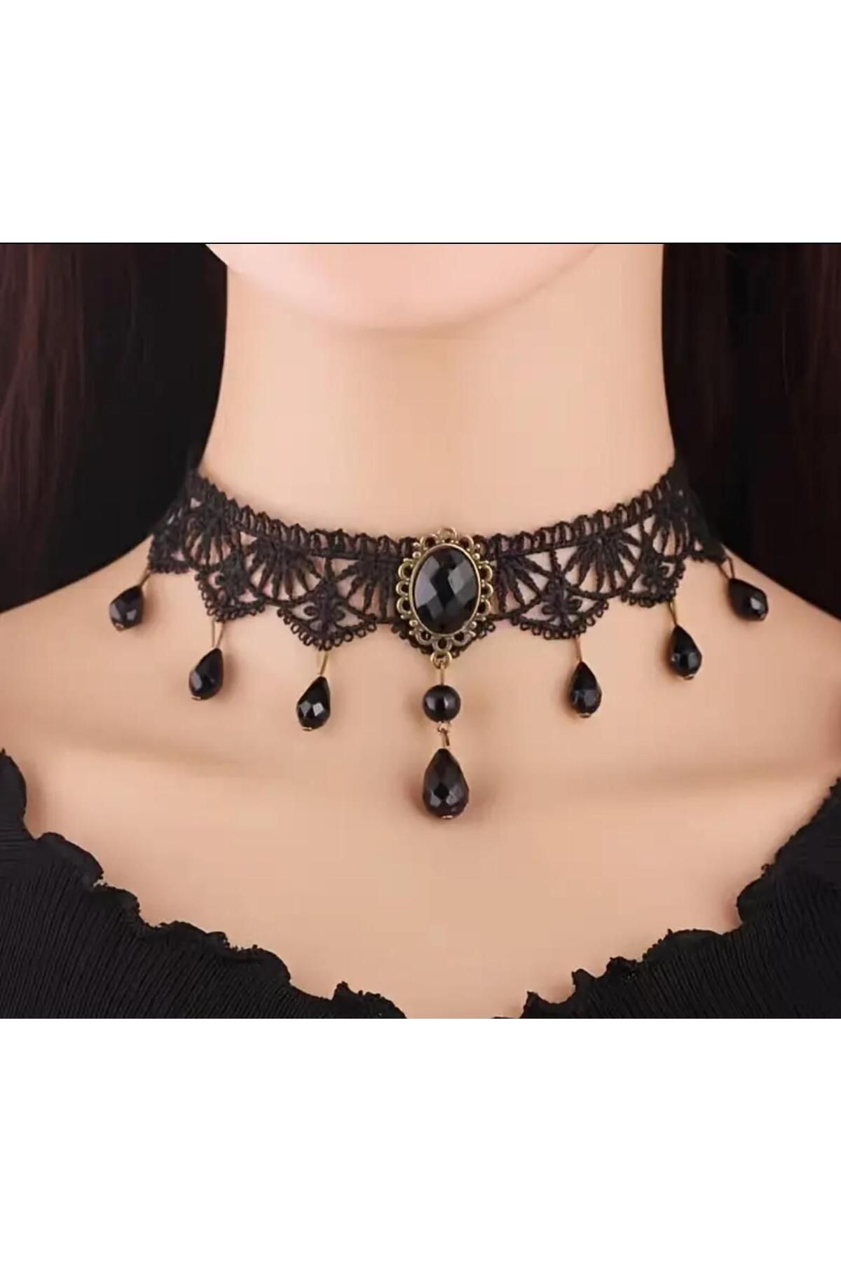 killstar Siyah Dantel Choker Kolye