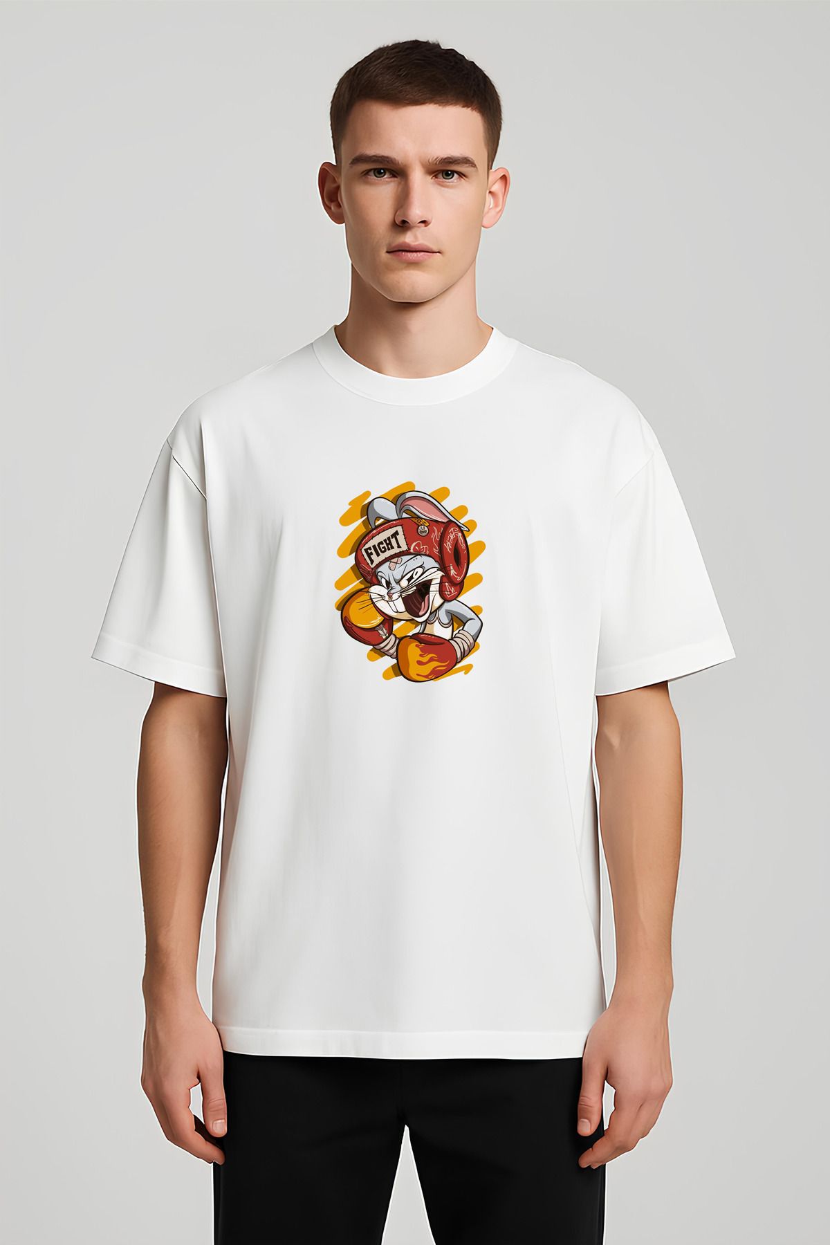 MODA Unisex Oversize Kalıp Fight Baskılı T-Shirt