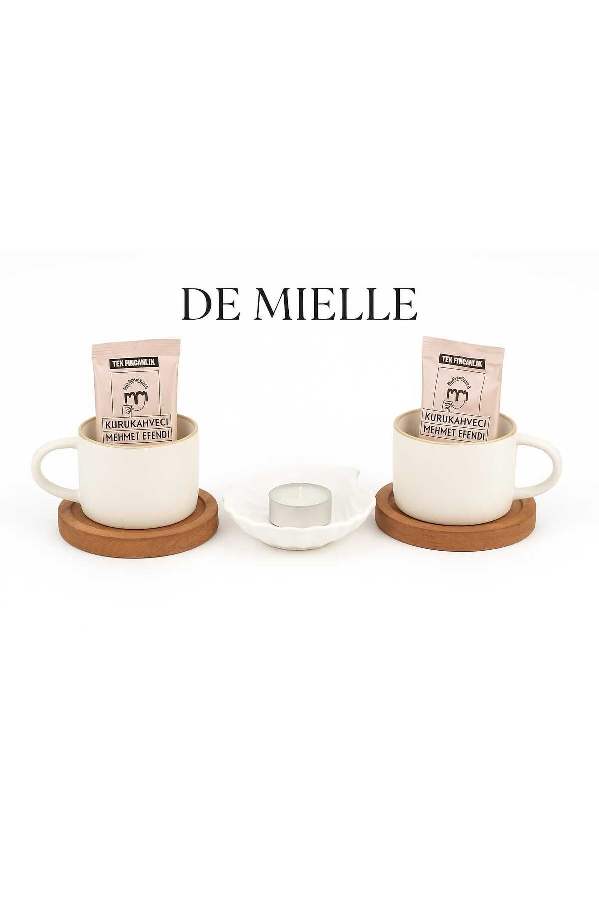 mielle organics Fincan Ve Hediye Seti 2li Fincan Ve Bambu Altlık Istiridye Mumluk Tealight Mum Ve Türk Kahvesi