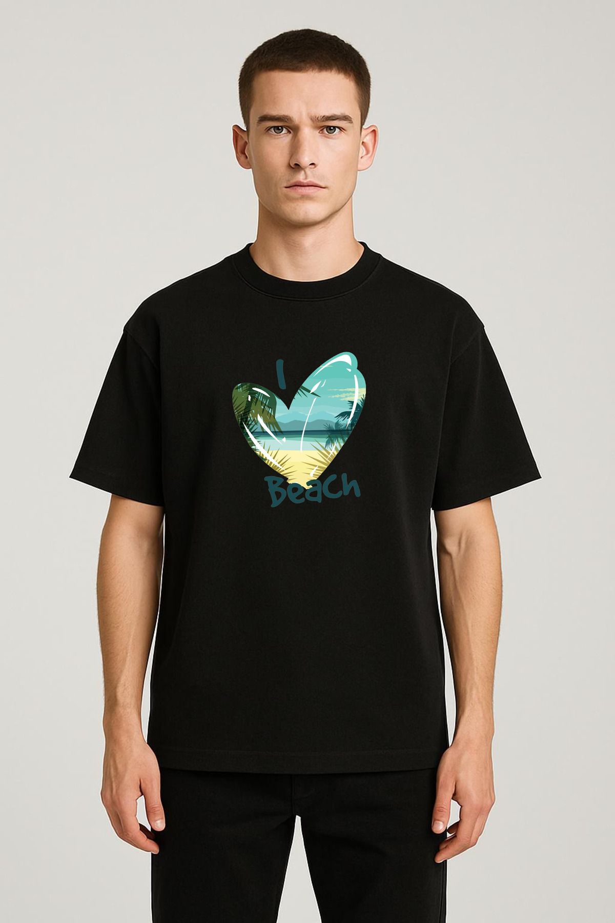 MODA Unisex Oversize Kalıp Beach Baskılı T-Shirt