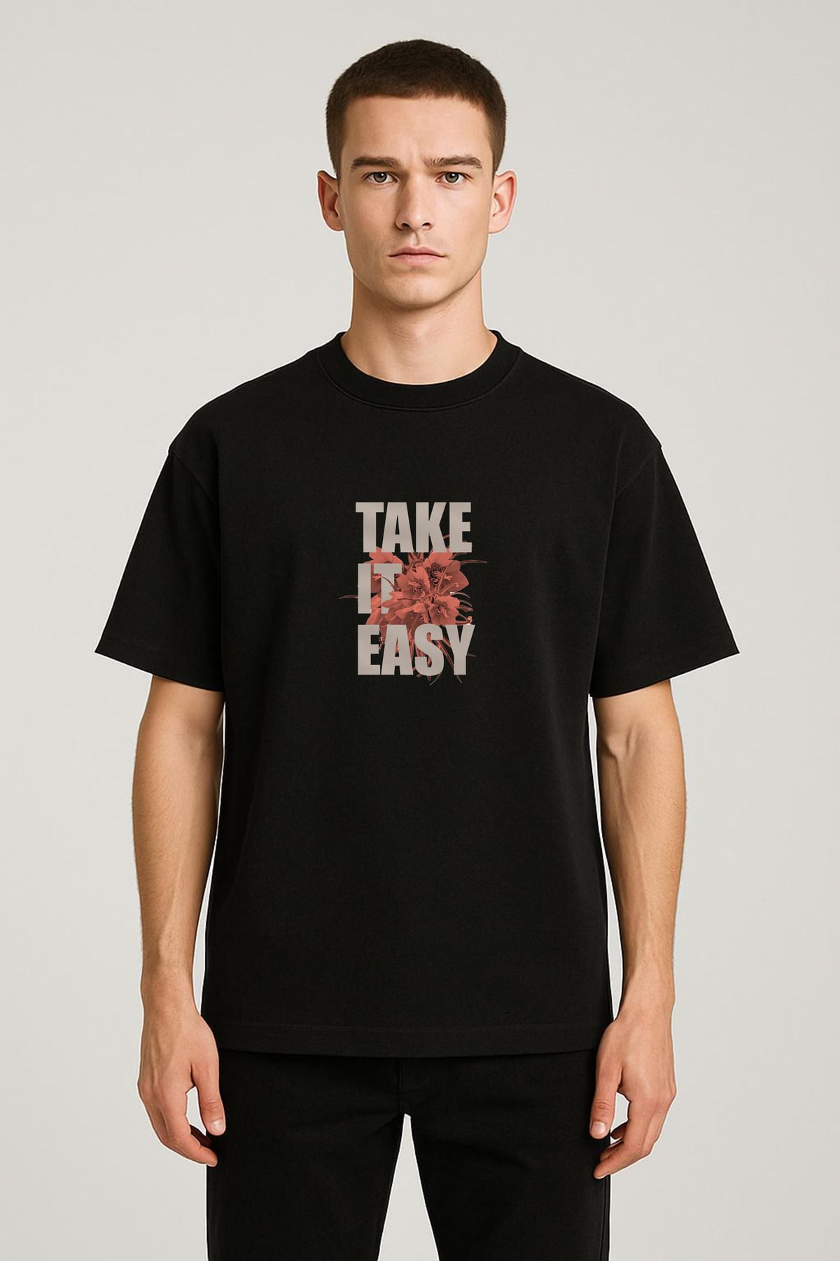 MODA Unisex Oversize Kalıp Take it Easy Baskılı T-Shirt
