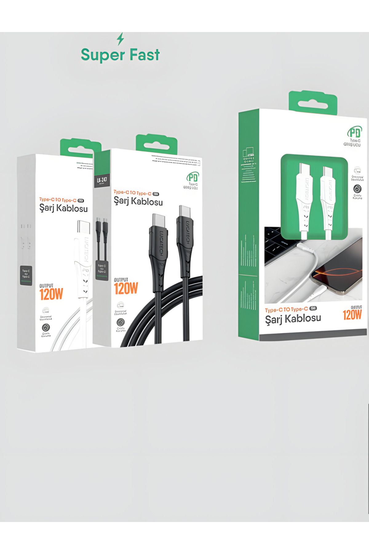 Kgntech Akıllı Şarj Kablosu Type-C To Type-C 120W