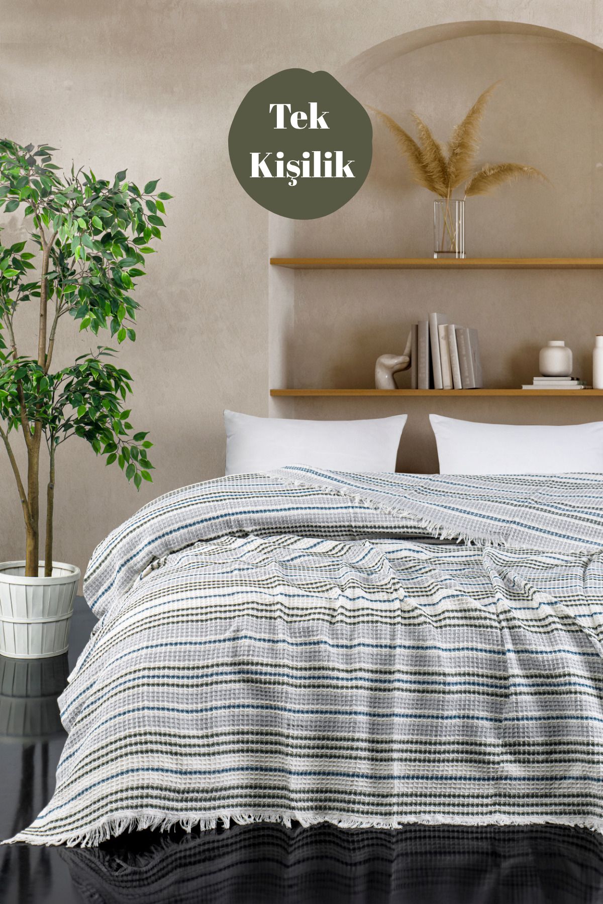 Casnack Babür Model Haki-İndigo Tek Kişilik Pike 170x210cm
