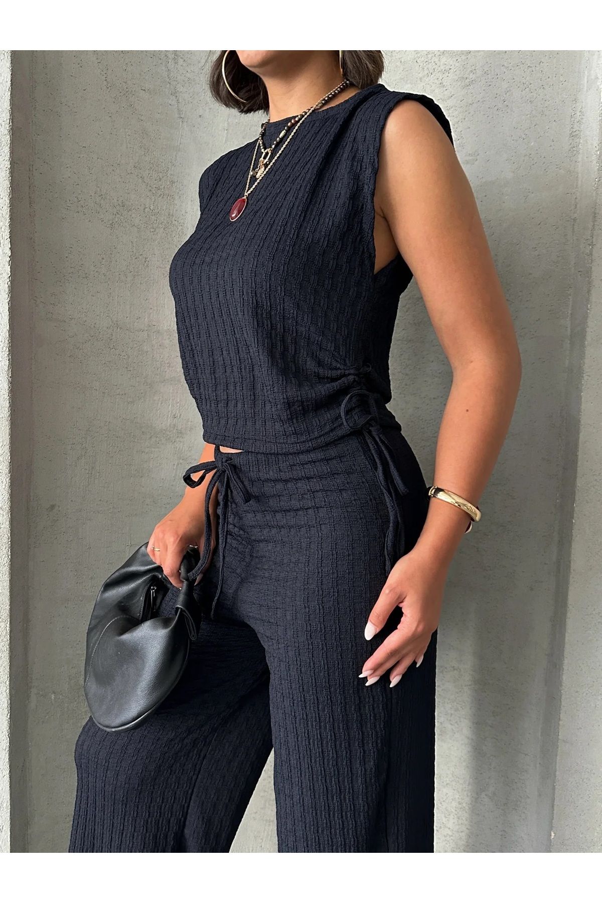 Aşkın fashion yandan bağlamalı ikili gofre takım