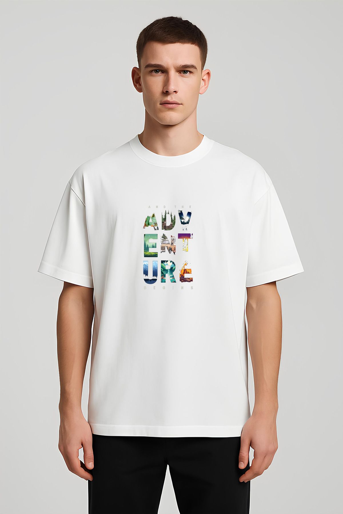 MODA Unisex Oversize Kalıp Adventure Baskılı T-Shirt