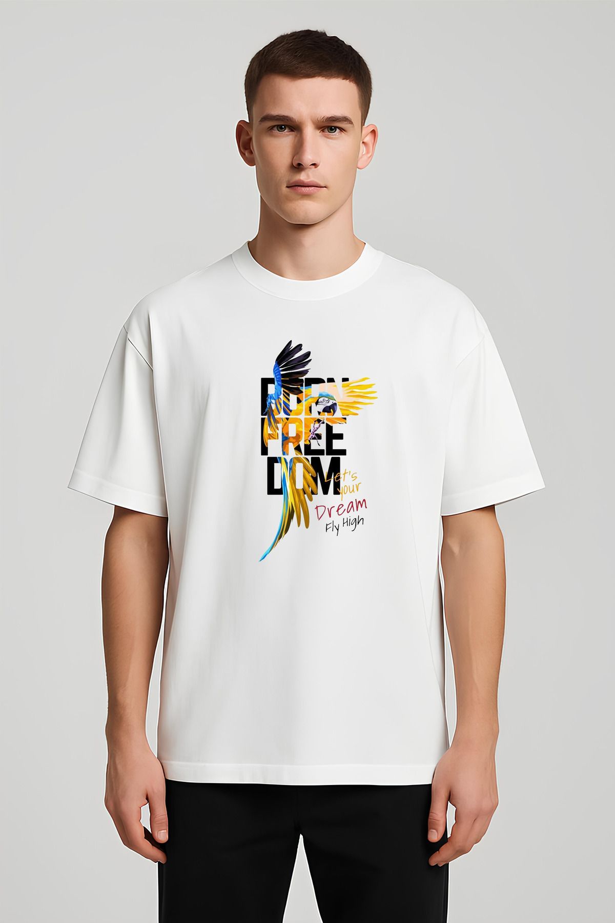 MODA Unisex Oversize Kalıp Born Free Baskılı T-Shirt