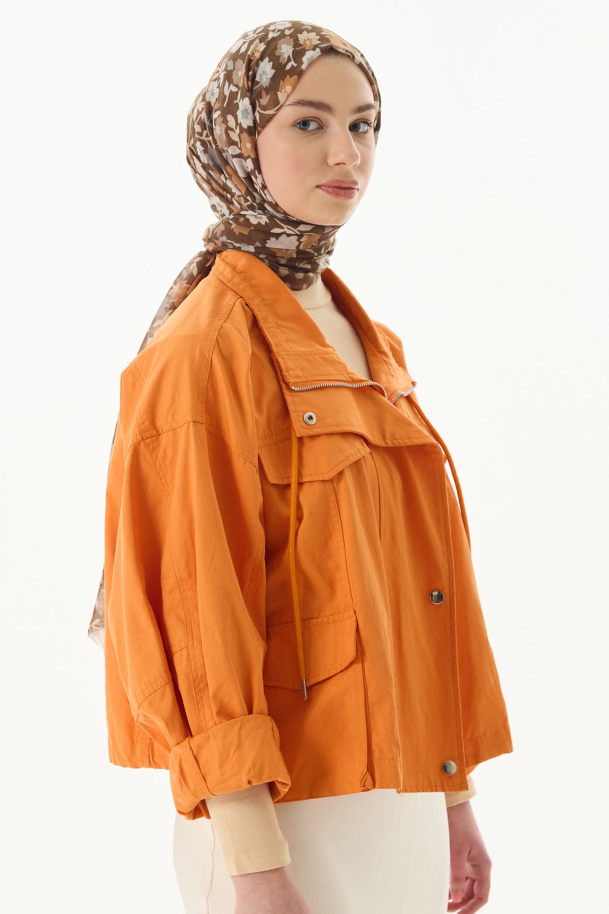 FENZA SCARF Çiçekli Desen Pamuklu Şal - Kahve