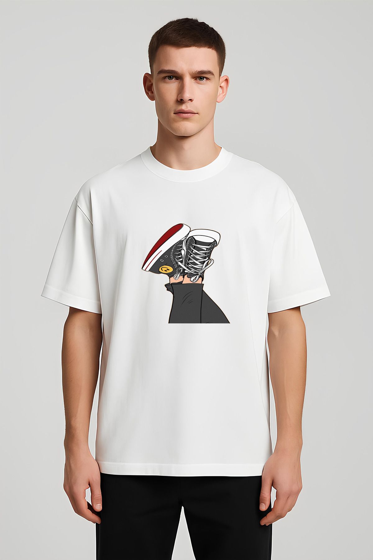 MODA Unisex Oversize Kalıp Smile Shoes Baskılı T-Shirt