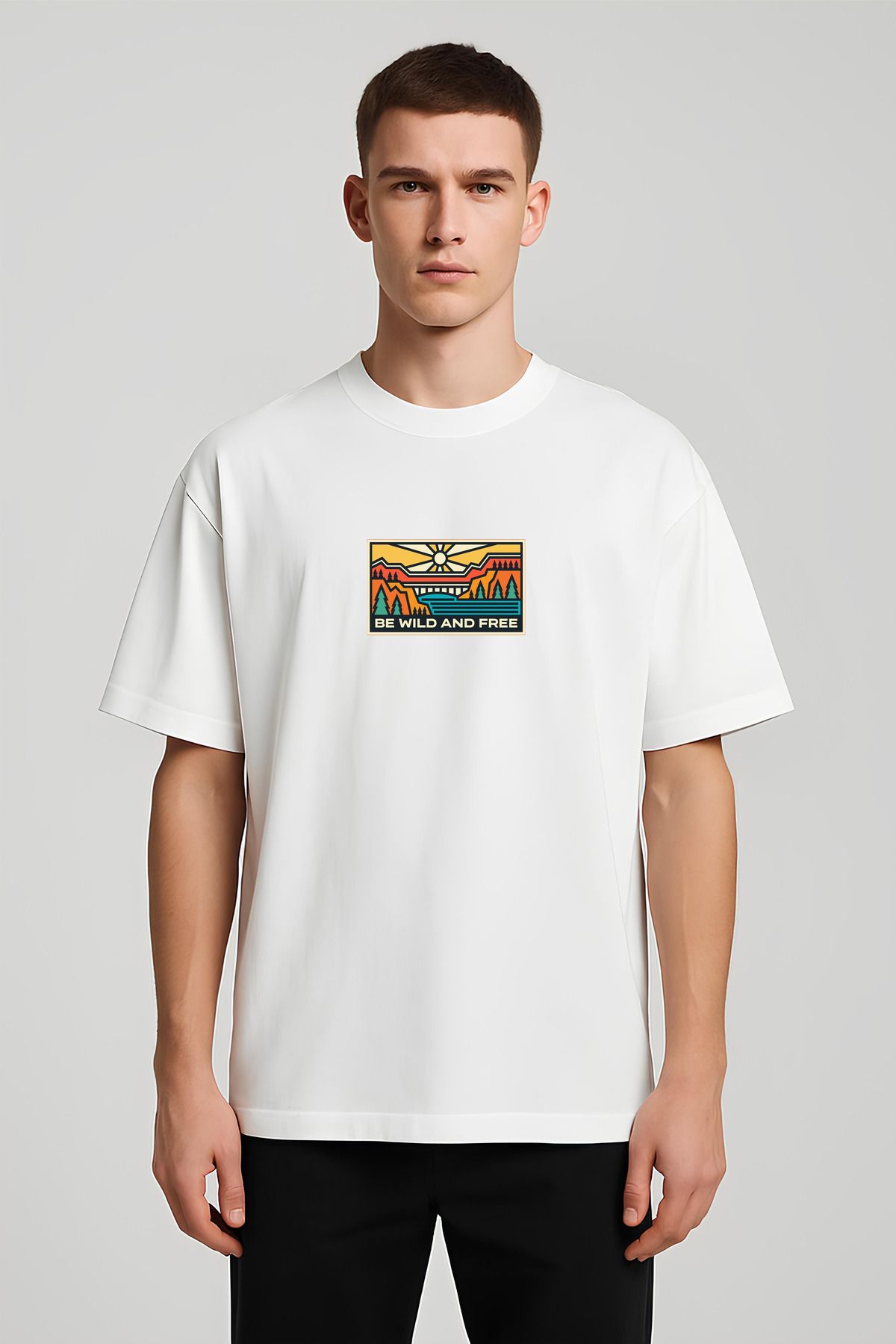 MODA Unisex Oversize Kalıp Wild and Free Baskılı T-Shirt