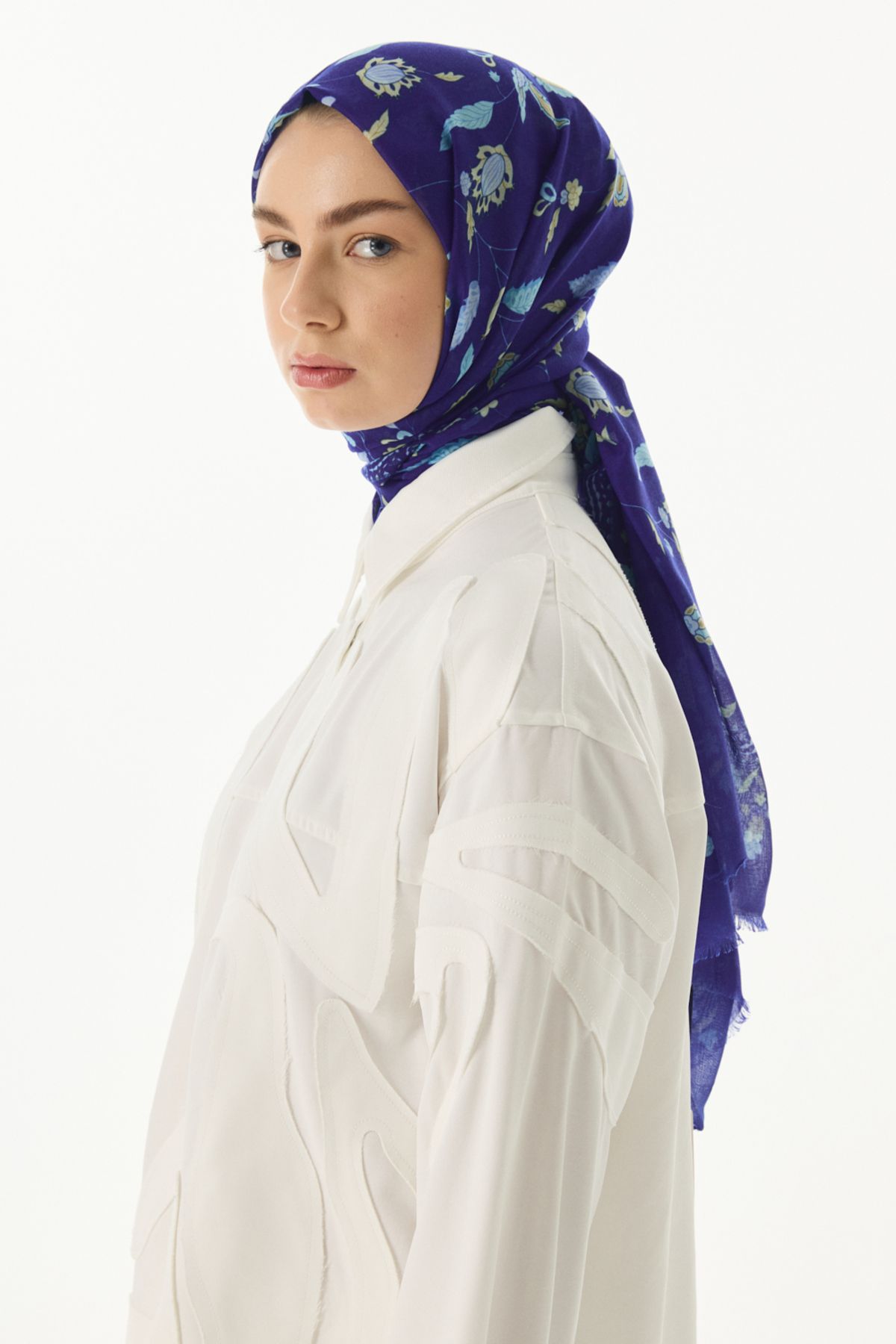FENZA SCARF Lina Desen Pamuklu Şal - Saks