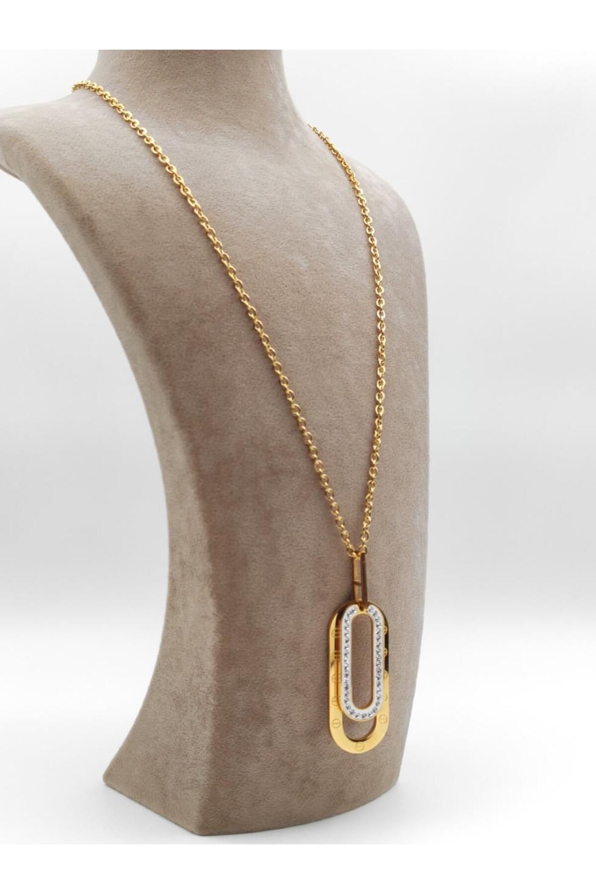 Nsl Jewels İKİLİ ELİPS UZUN KOLYE