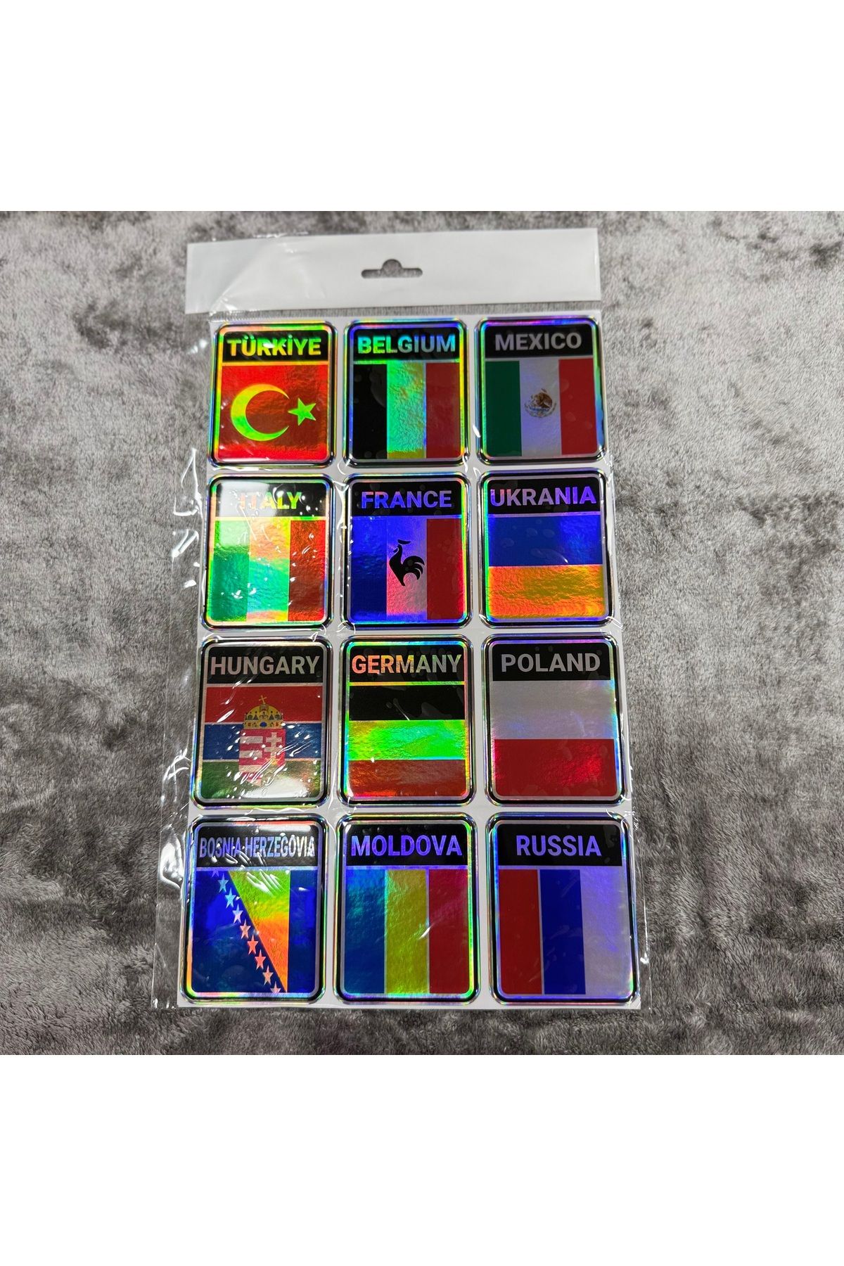 Korkmaz Oto Market & Aksesuar Etiketçilere 12’li Ülke Bayrak Hologram Damla Sticker